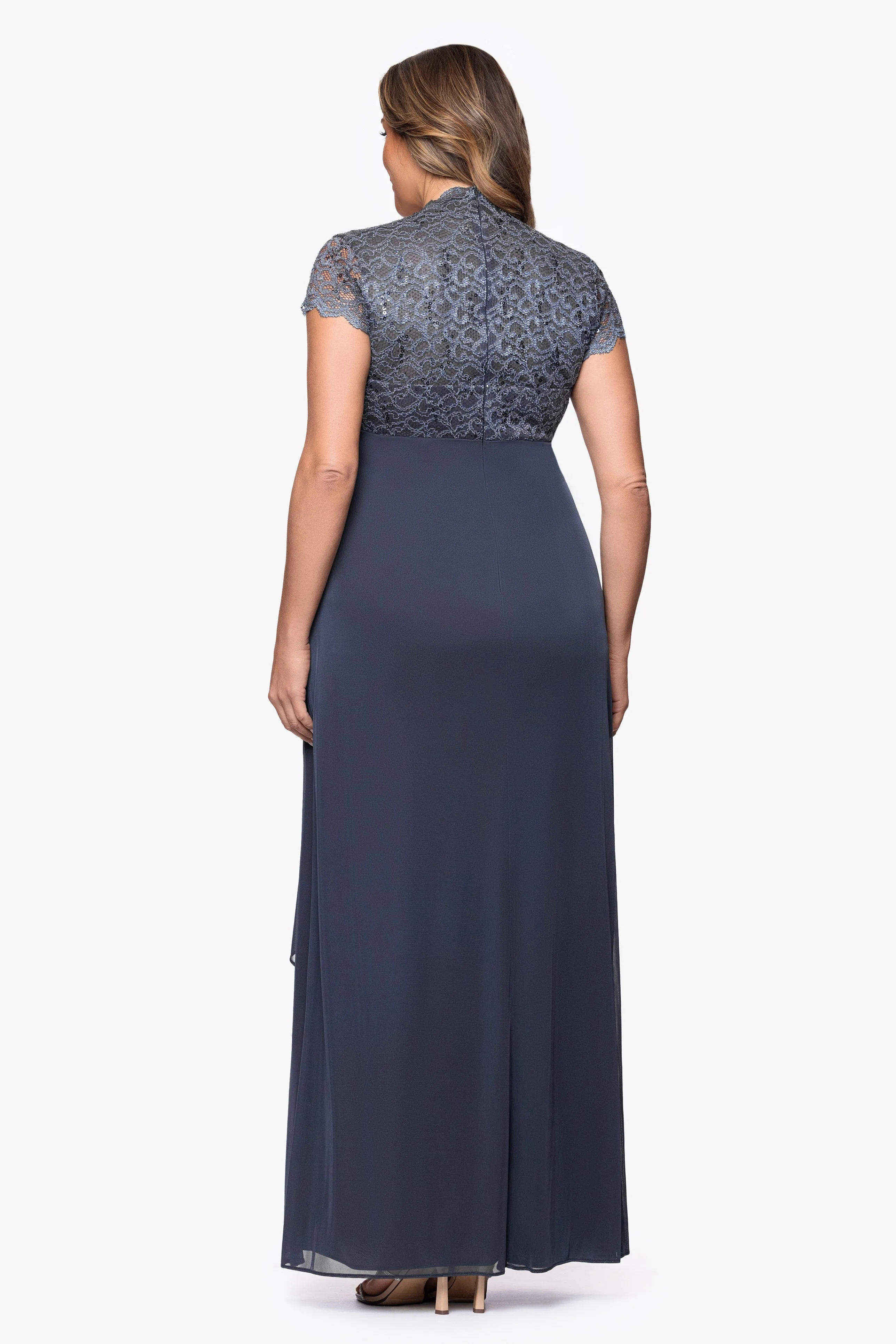 "Kim" Plus Sheer Matte Jersey Lace Cap Sleeve Dress sold by Betsy & Adam product image thumbnail 3