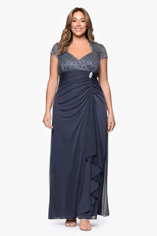 "Kim" Plus Sheer Matte Jersey Lace Cap Sleeve Dress made by Betsy & Adam