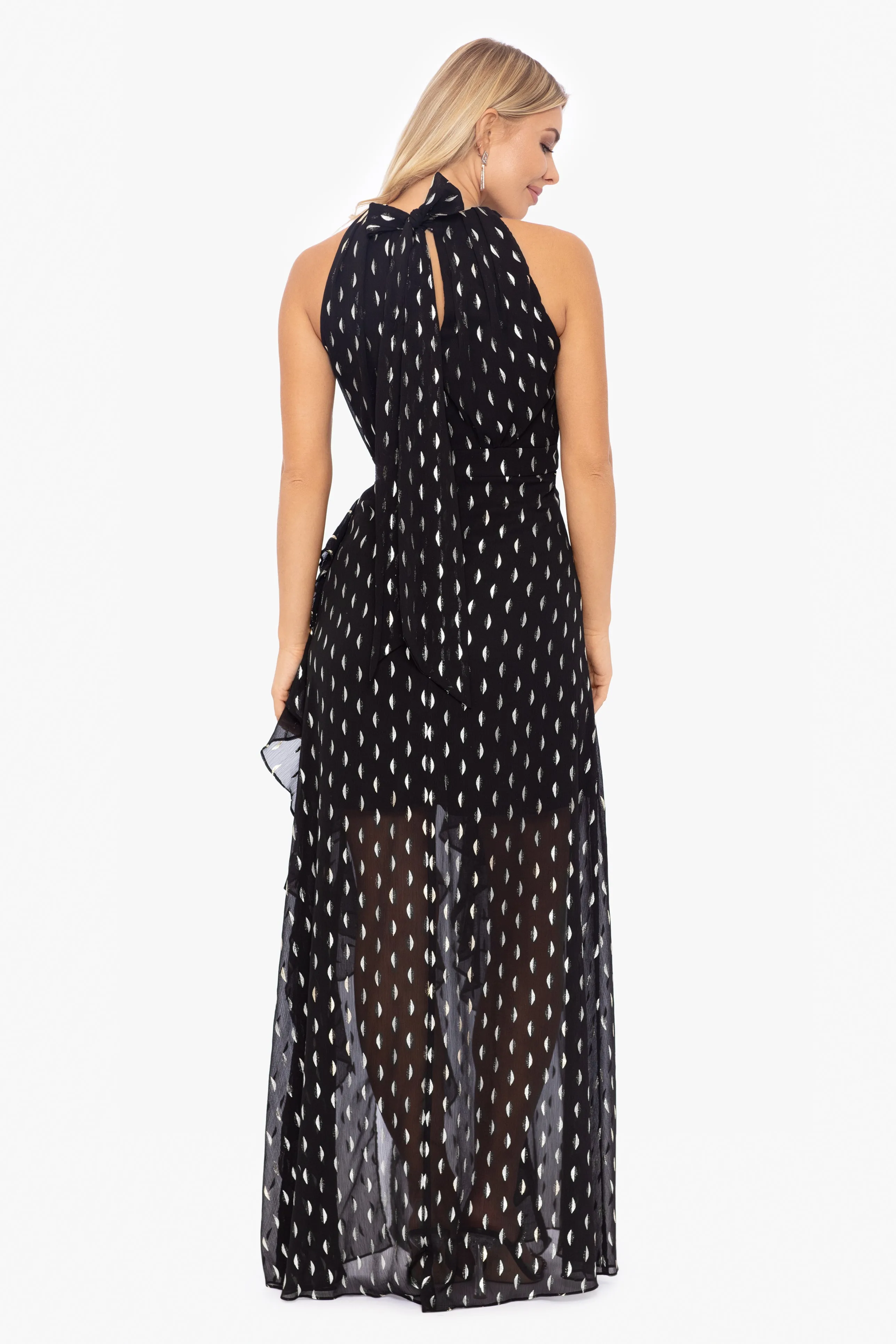 "Karina" Chiffon Foil Ruffle Tie Neck Dress sold by Betsy & Adam product image thumbnail 3