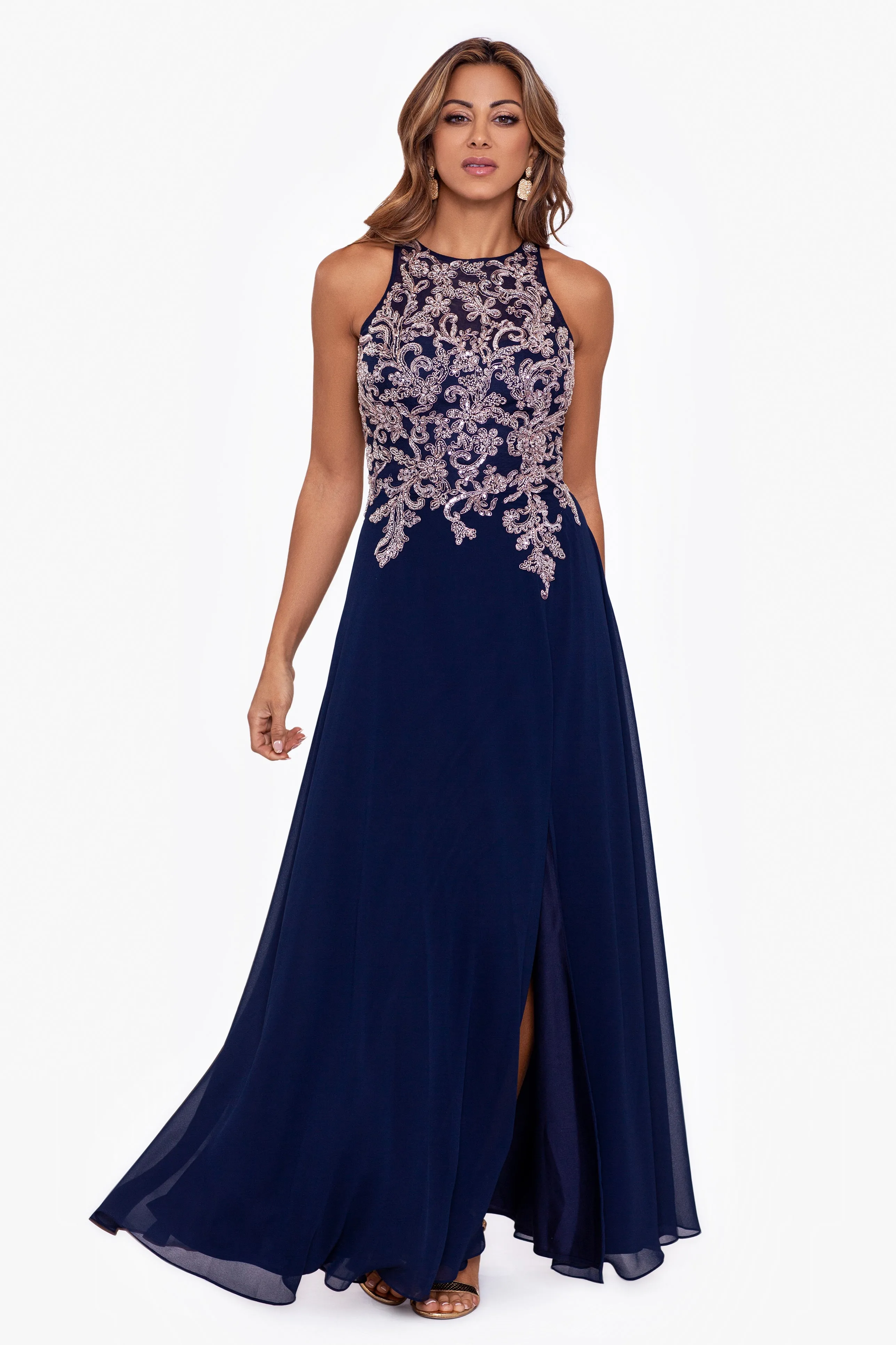 "Katie" Chiffon Beaded Halter Dress sold by Betsy & Adam product image thumbnail 4