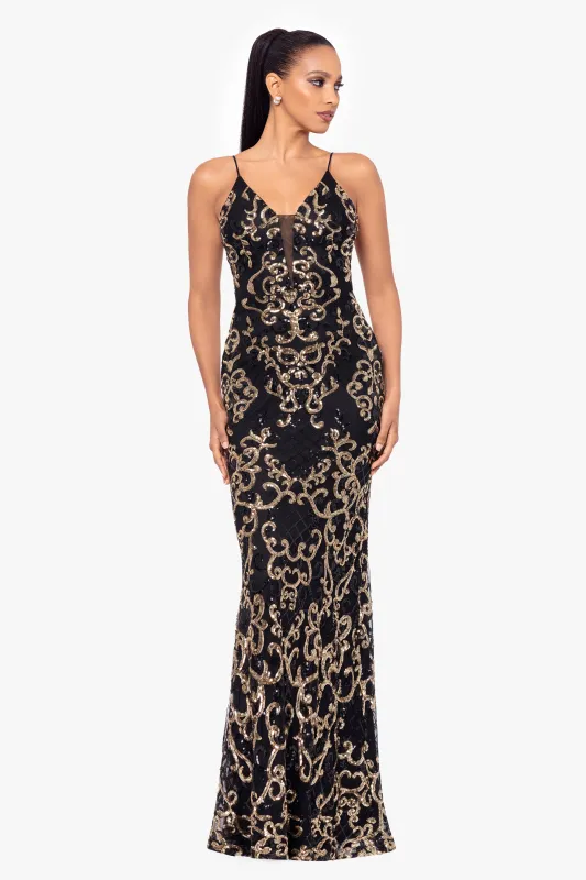 "Jolene" Placement Sequin Spaghetti Strap Dress made by Betsy & Adam