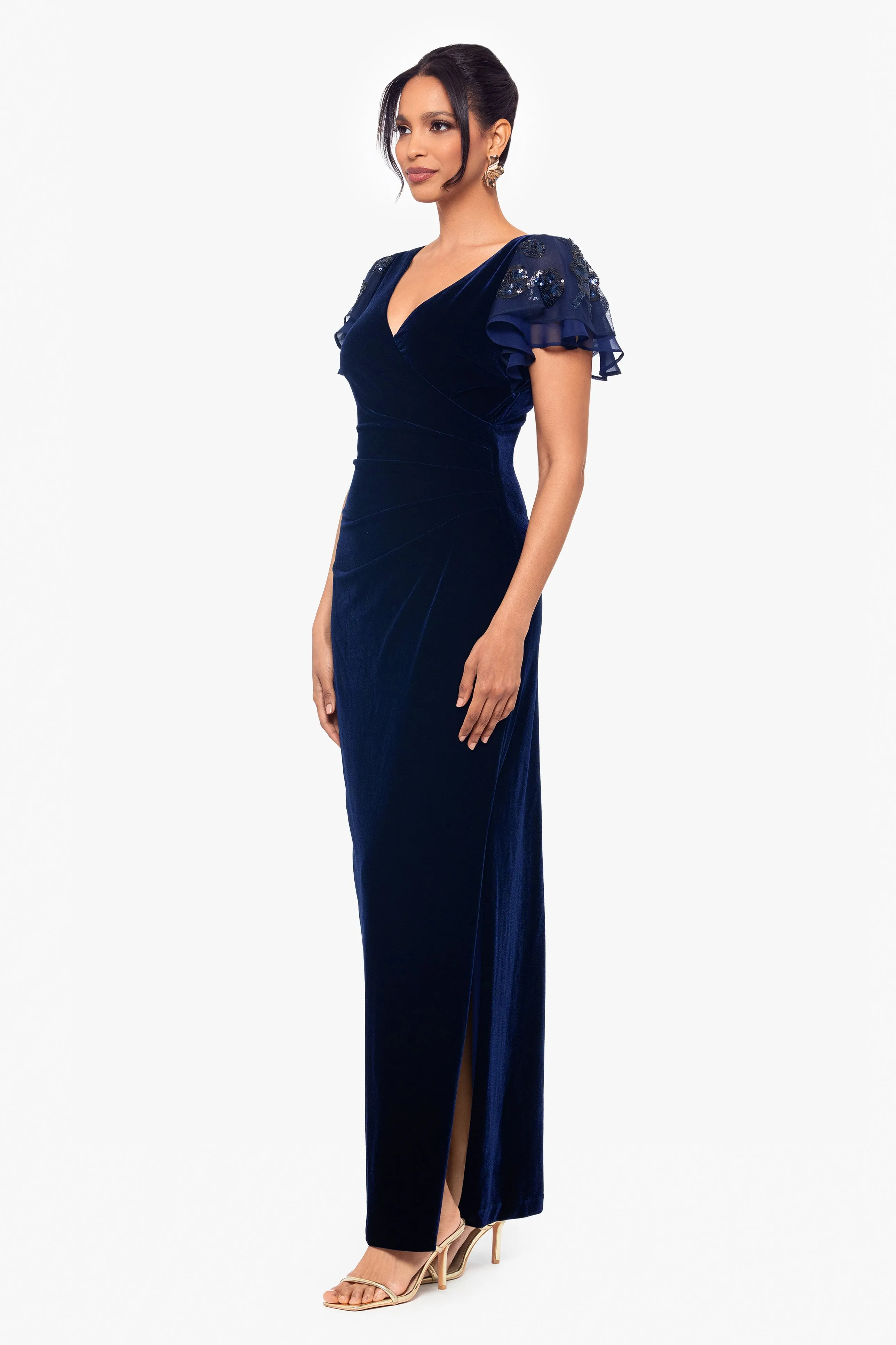 "Carolina" Petite Velvet V-Neck Sequin Sleeve Dress sold by Betsy & Adam product image thumbnail 4