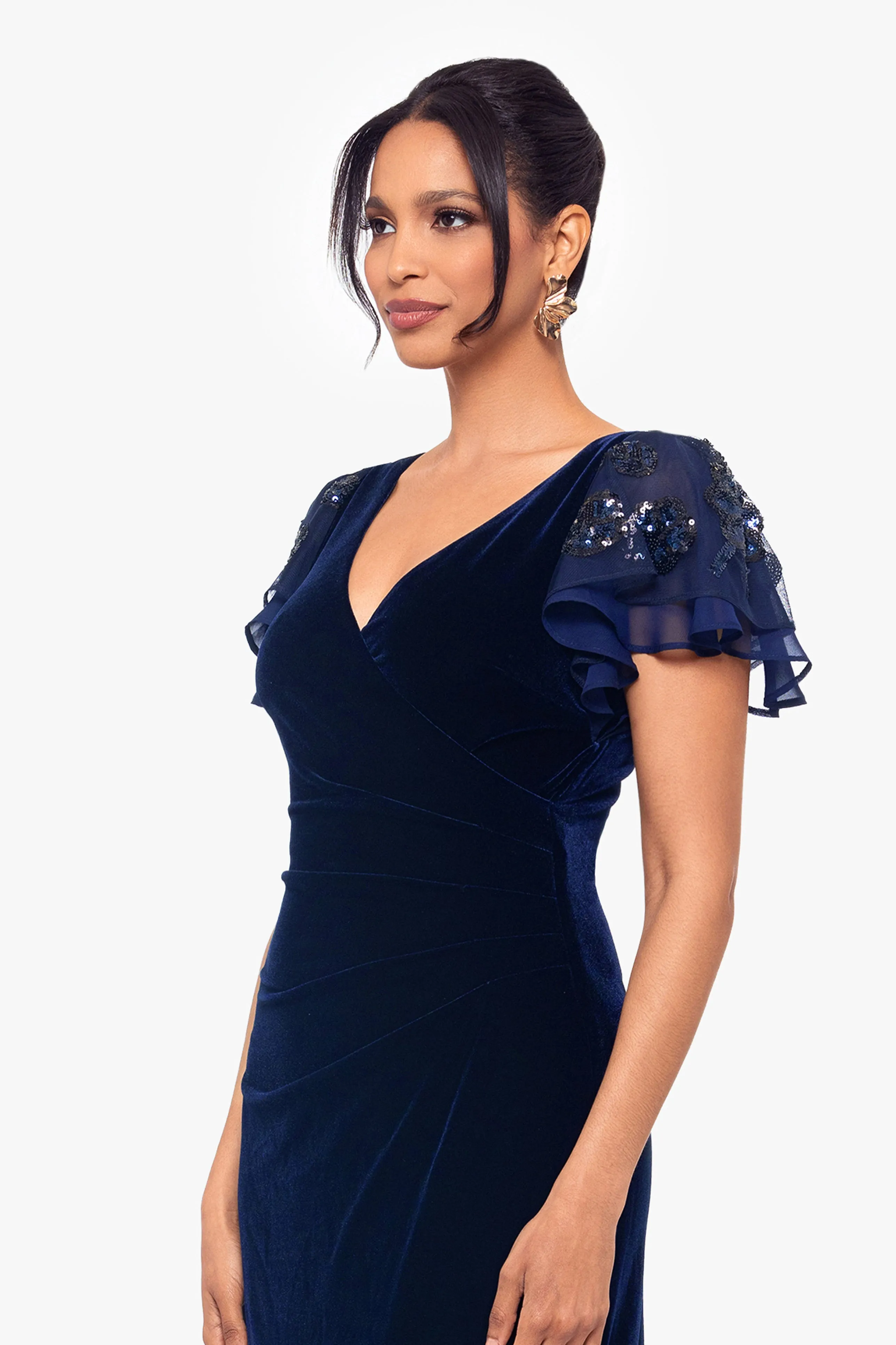 "Carolina" Petite Velvet V-Neck Sequin Sleeve Dress sold by Betsy & Adam product image thumbnail 2