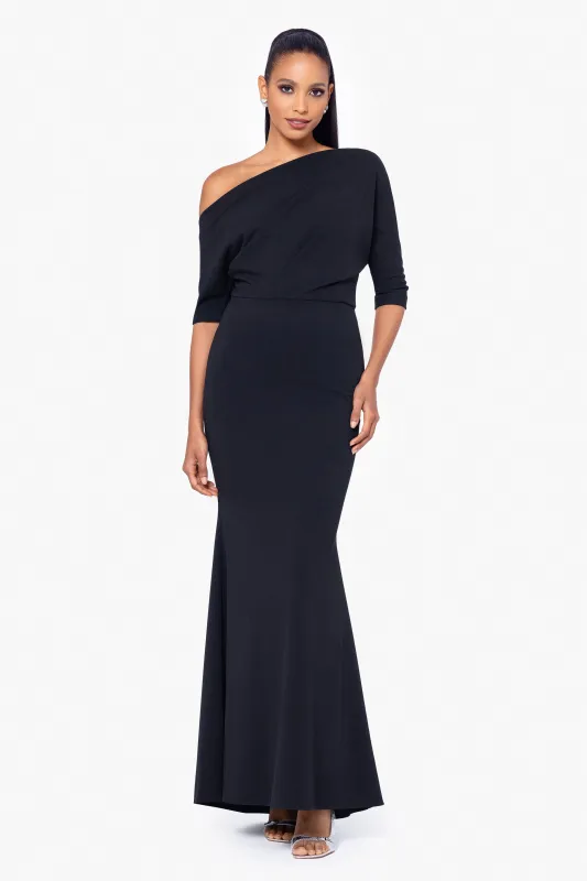“Madeline” Scuba Crepe Off The Shoulder Dress made by Betsy & Adam
