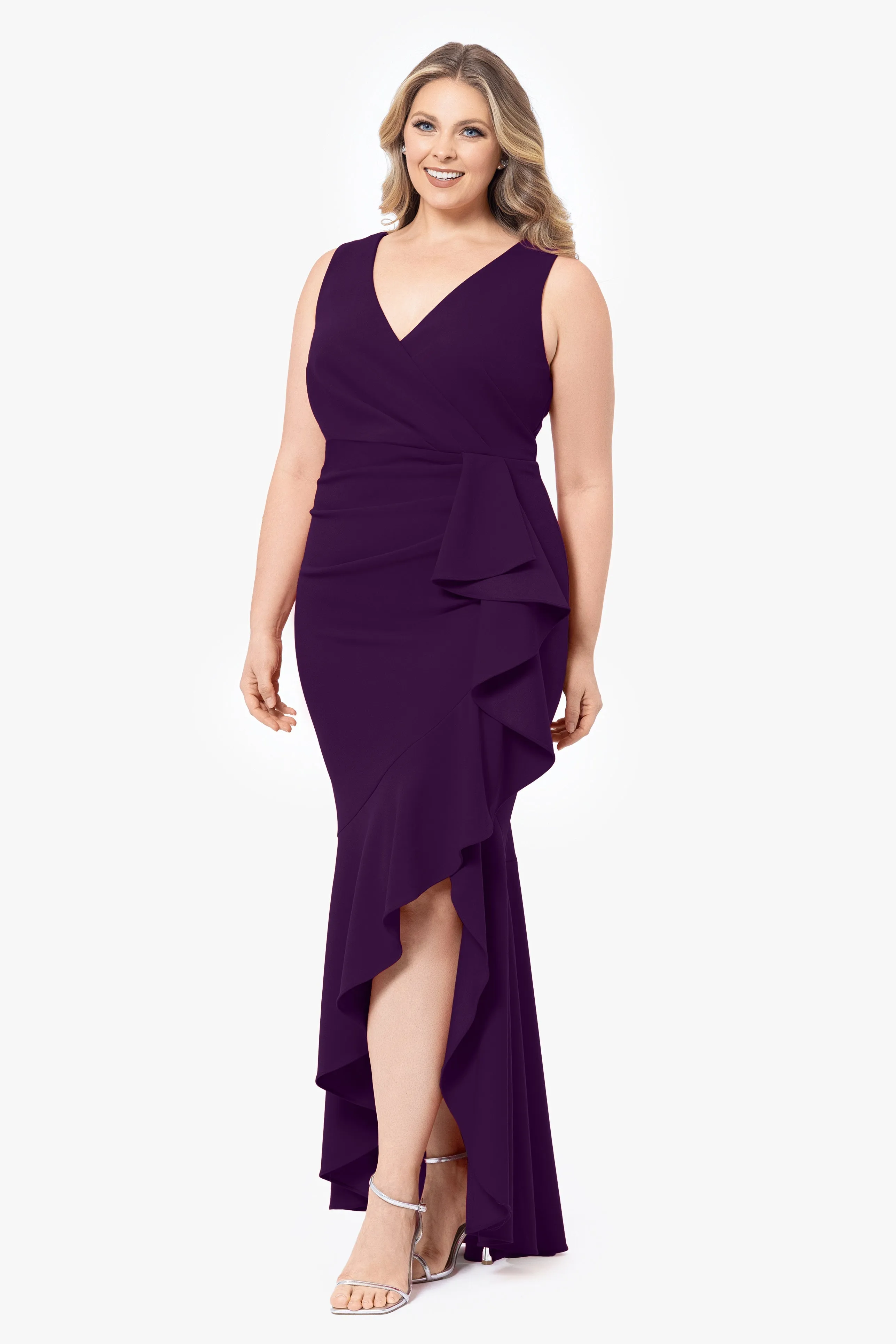 "Candace" Plus V-Neck Hi Low Cascade Dress sold by Betsy & Adam product image thumbnail 4