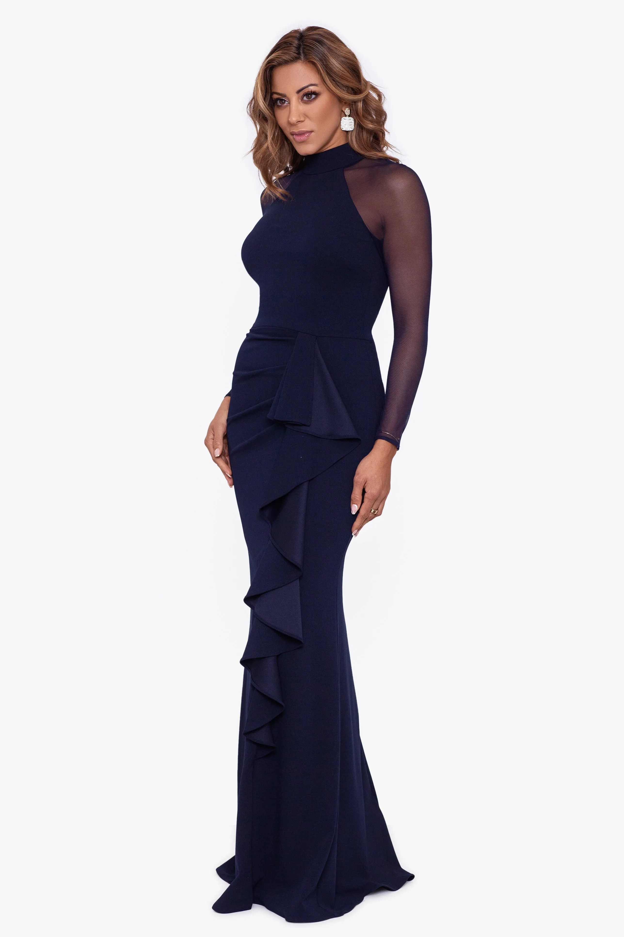 "Natalie" Scuba Crepe Mesh Sleeve Dress sold by Betsy & Adam product image thumbnail 3