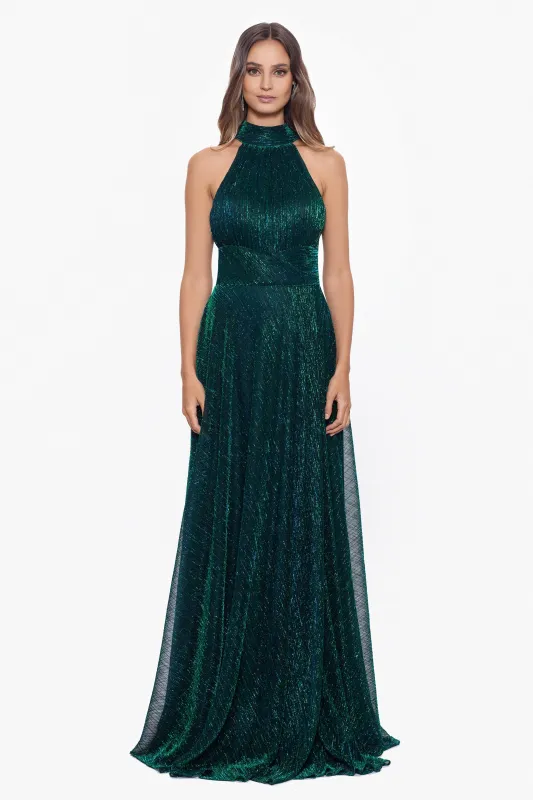 “Stella” Metallic Halter Wrap Skirt Dress made by Betsy & Adam