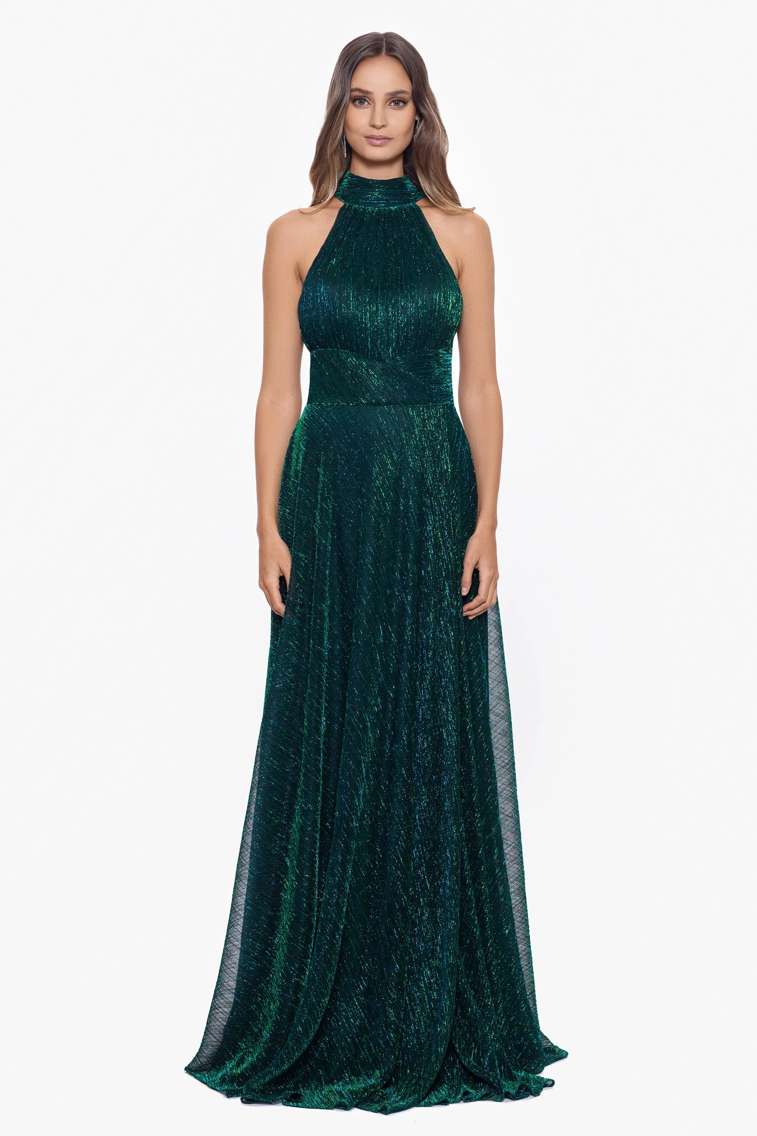 “Stella” Metallic Halter Wrap Skirt Dress sold by Betsy & Adam