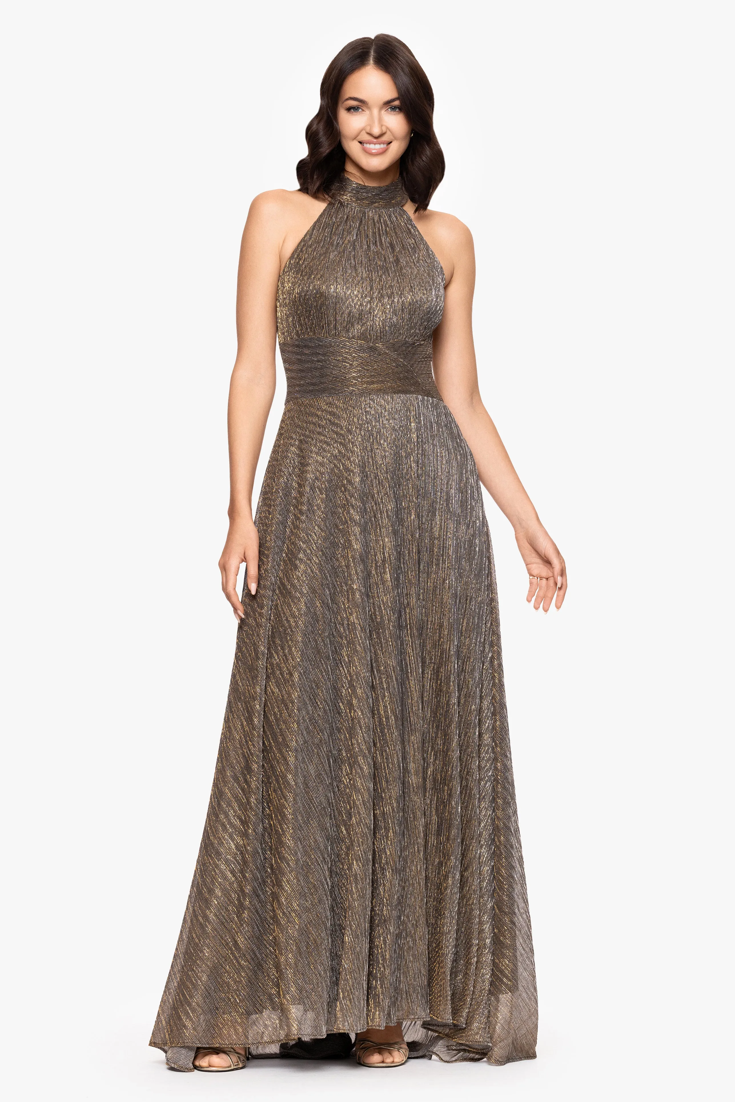 “Stella” Metallic Halter Wrap Skirt Dress sold by Betsy & Adam product image thumbnail 4