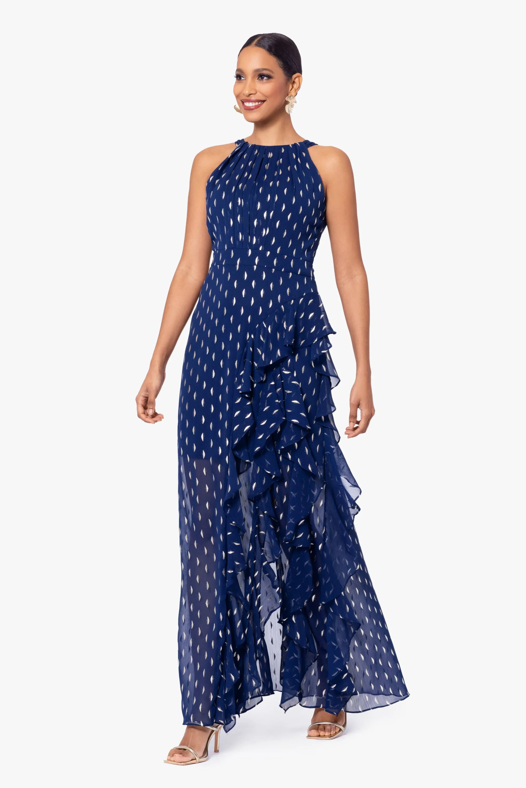 "Karina" Chiffon Foil Ruffle Tie Neck Dress sold by Betsy & Adam product image thumbnail 4