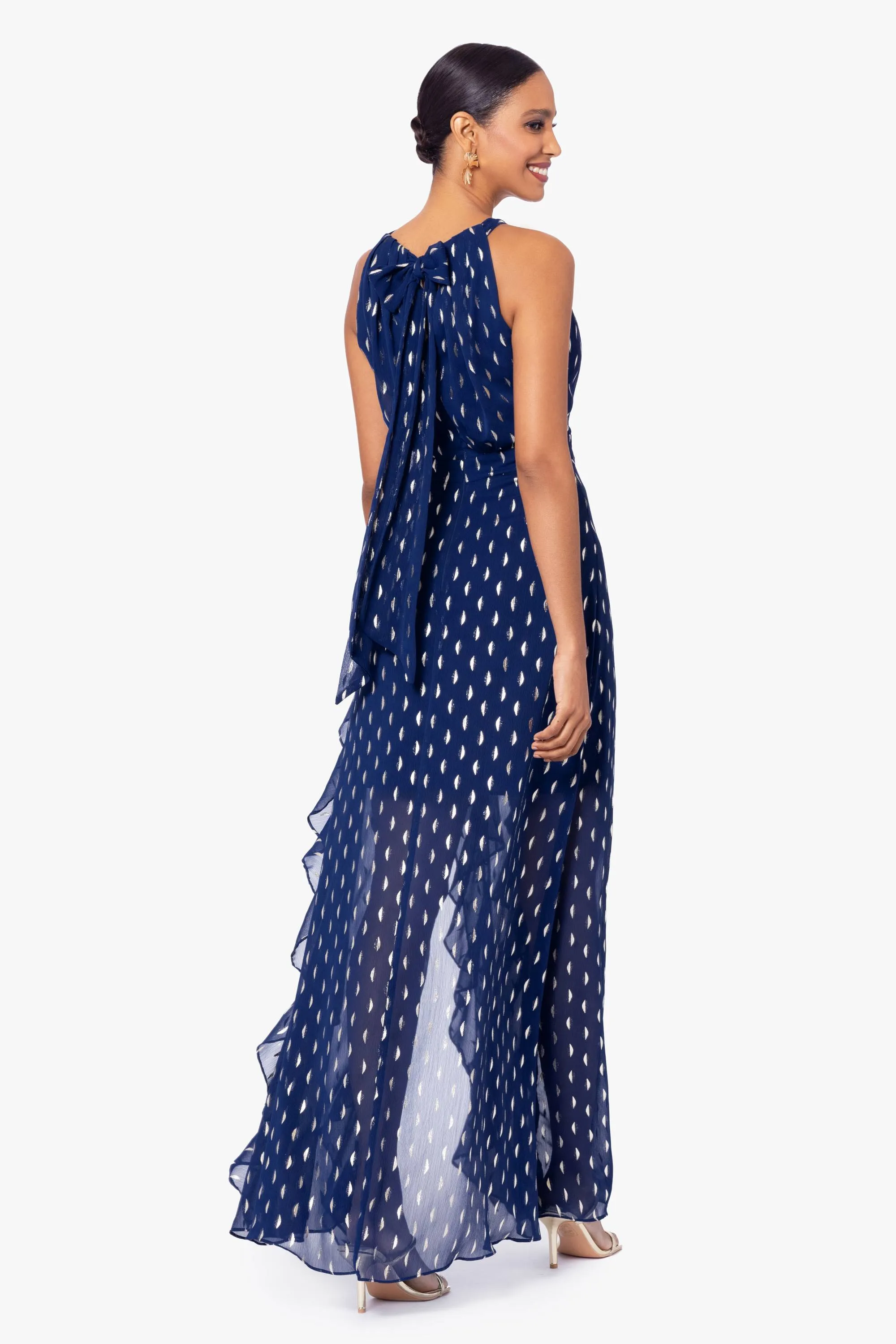 "Karina" Chiffon Foil Ruffle Tie Neck Dress sold by Betsy & Adam product image thumbnail 3