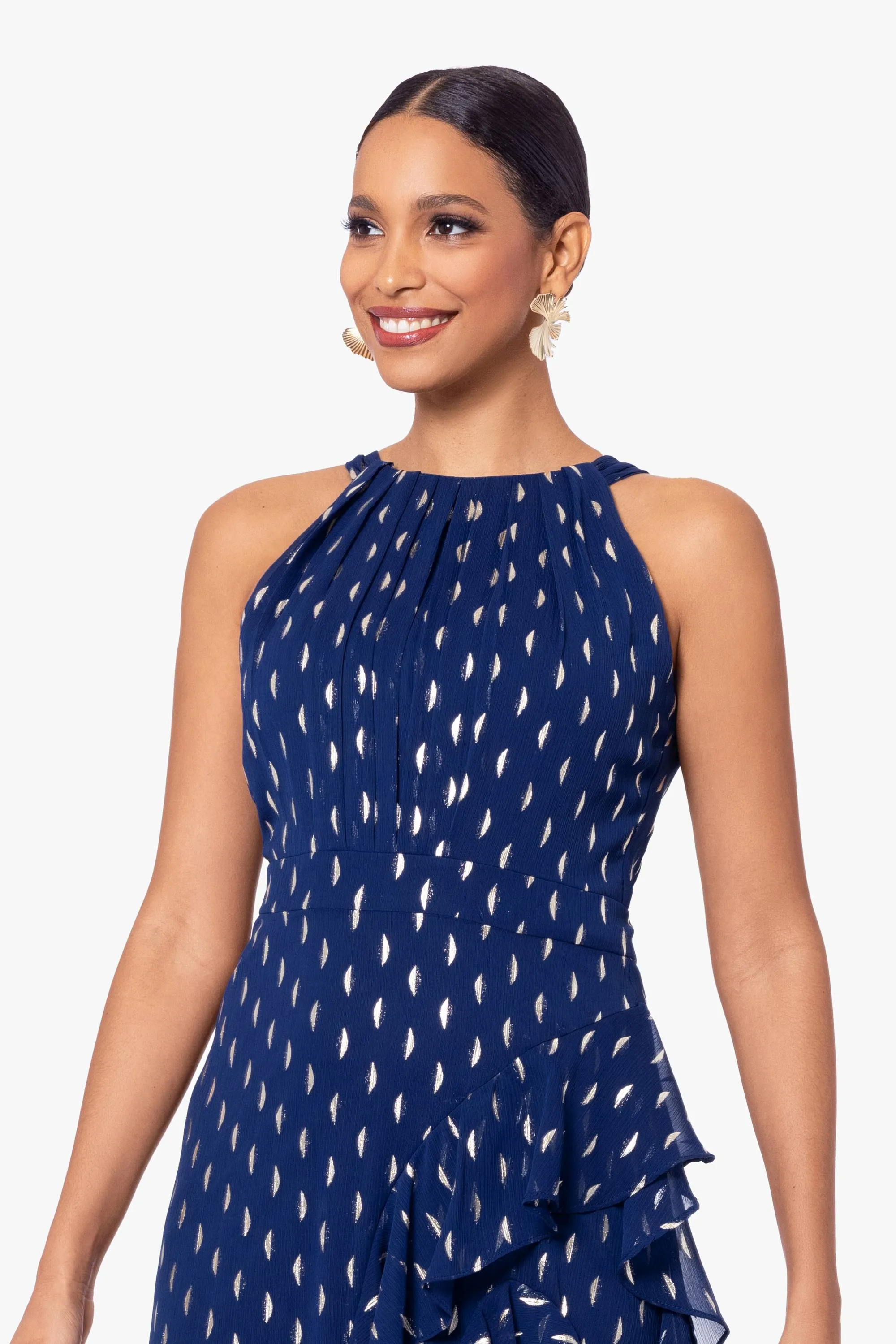 "Karina" Chiffon Foil Ruffle Tie Neck Dress sold by Betsy & Adam product image thumbnail 2