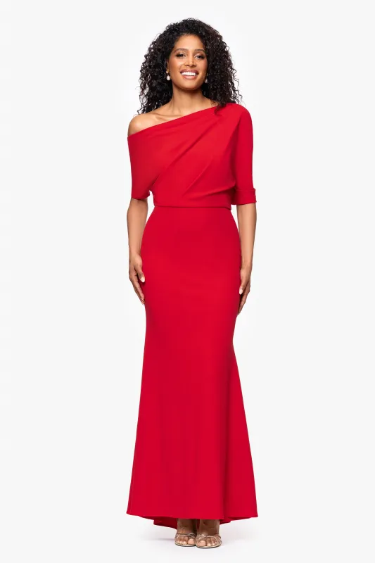 “Madeline” Scuba Crepe Off The Shoulder Dress made by Betsy & Adam