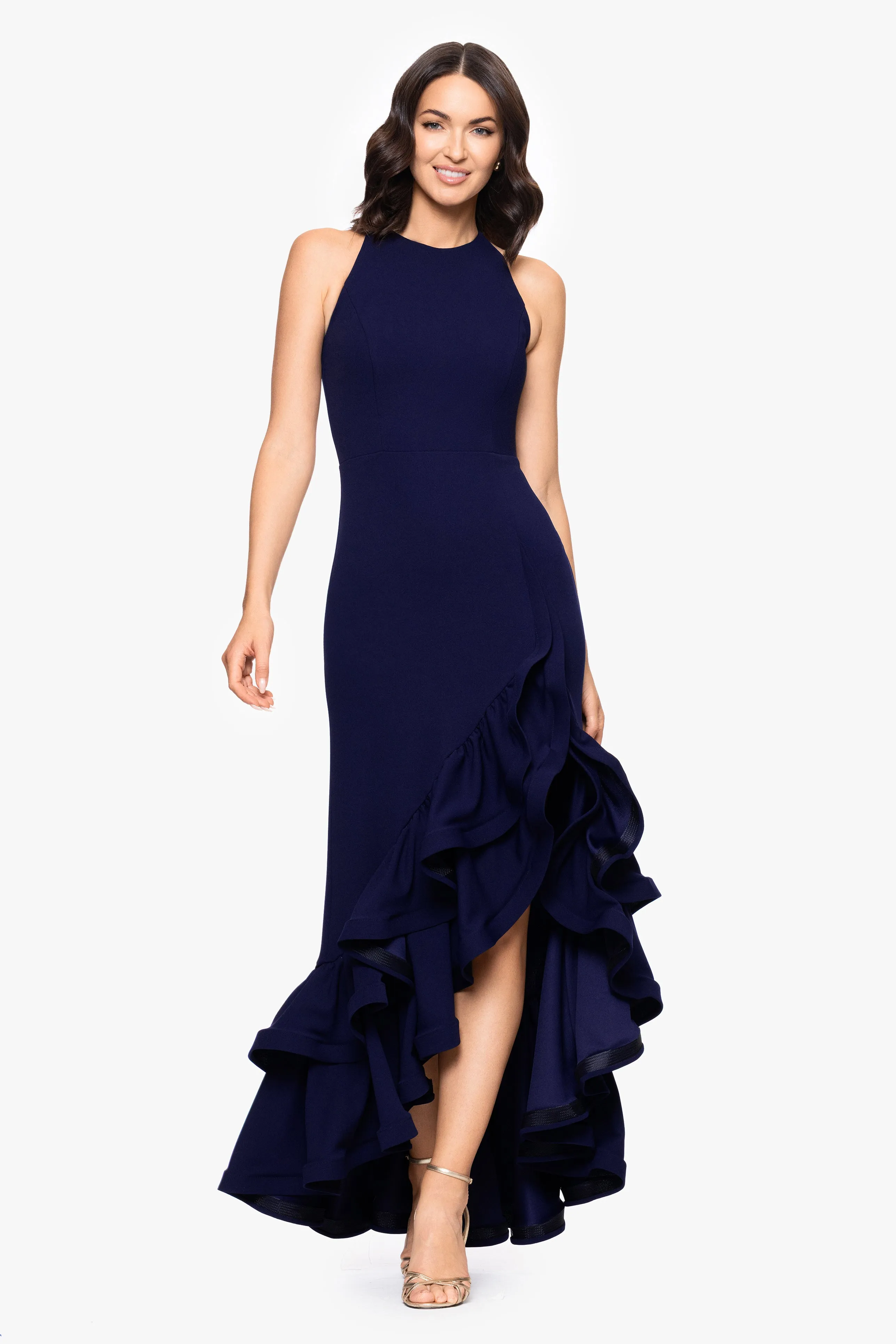 "Arielle" Scuba Crepe Ruffle Slit Dress sold by Betsy & Adam product image thumbnail 5