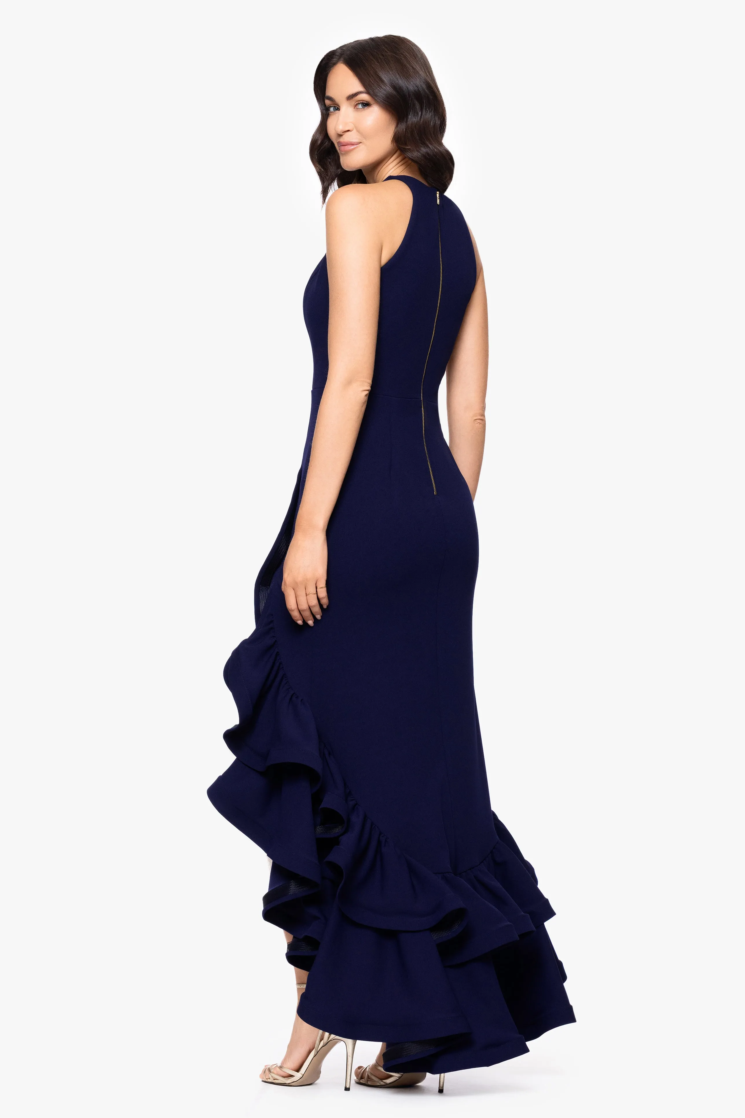 "Arielle" Scuba Crepe Ruffle Slit Dress sold by Betsy & Adam product image thumbnail 3