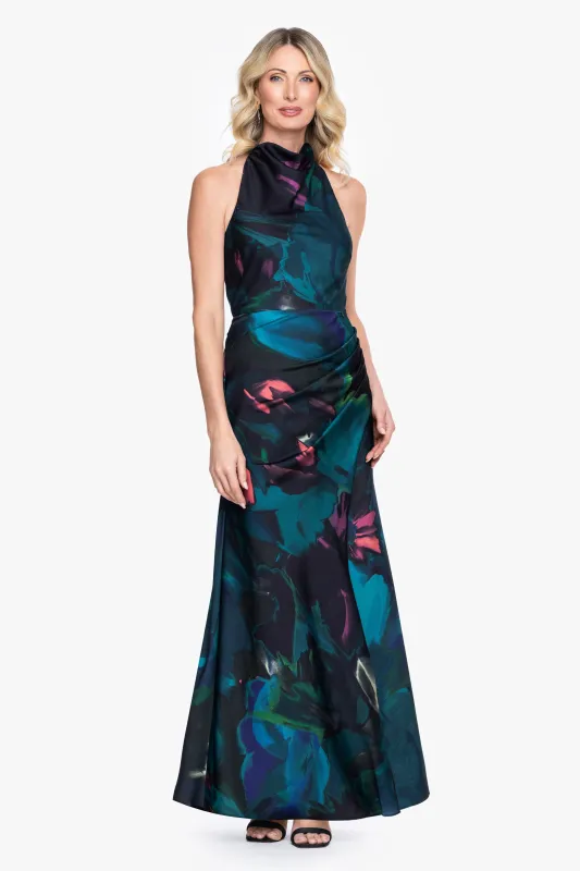 Petite "River" Printed Charmeuse Halter Dress made by Betsy & Adam
