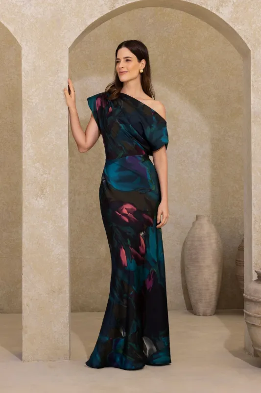 "Ariana" Abstract Hammered Satin Dress made by Betsy & Adam
