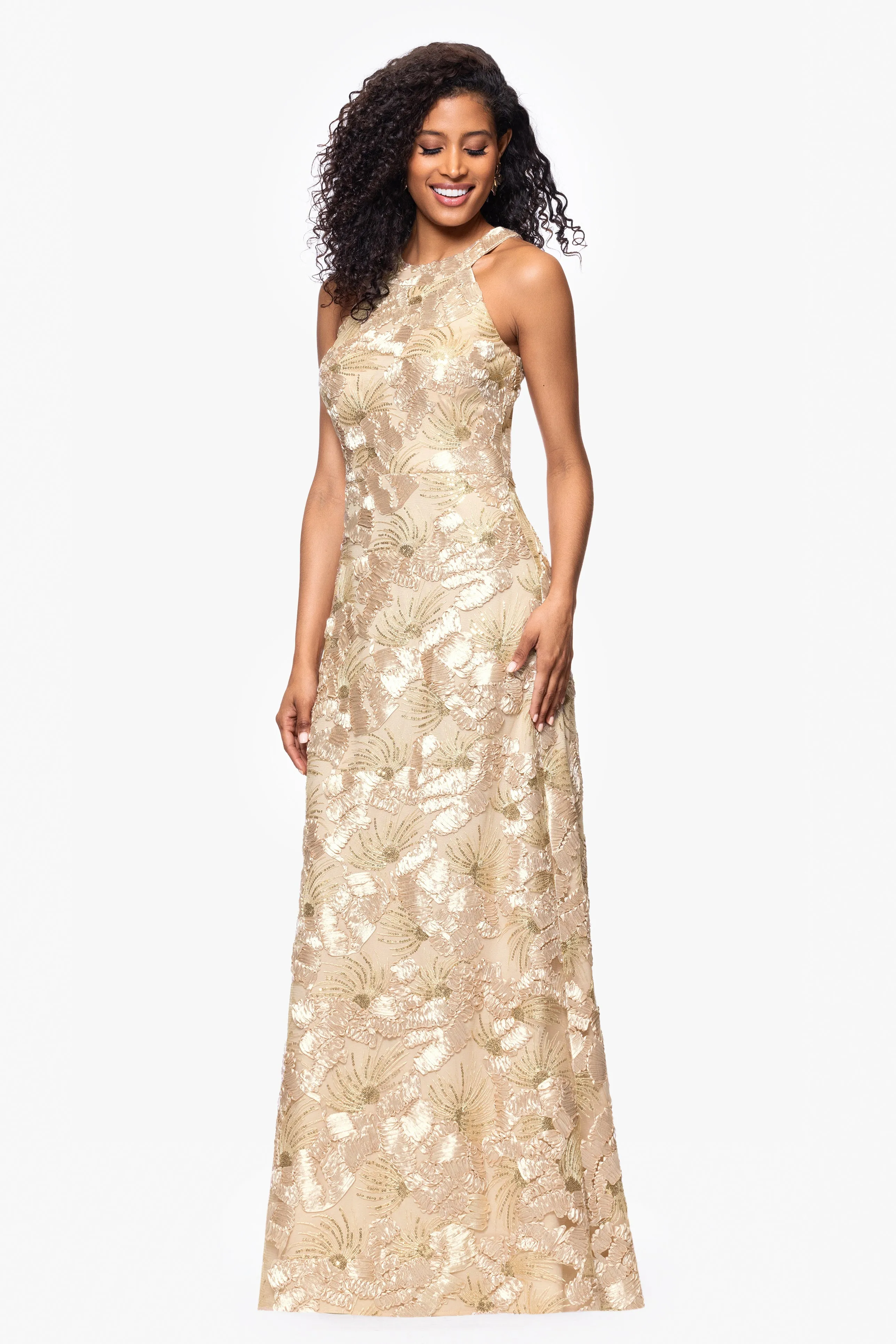 Petite "Fabiana" Soutache Sequin Halter Neck Dress sold by Betsy & Adam product image thumbnail 4