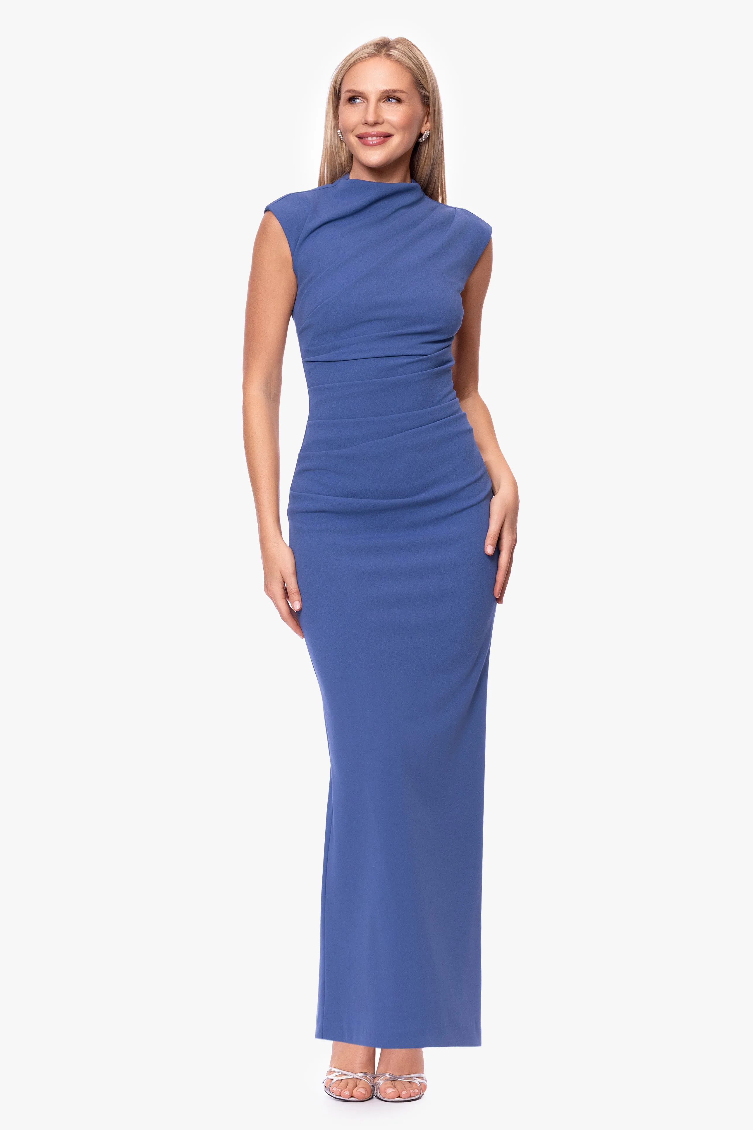 Petite “Katalina” Scuba Crepe Ruched Mock Neck Dress sold by Betsy & Adam