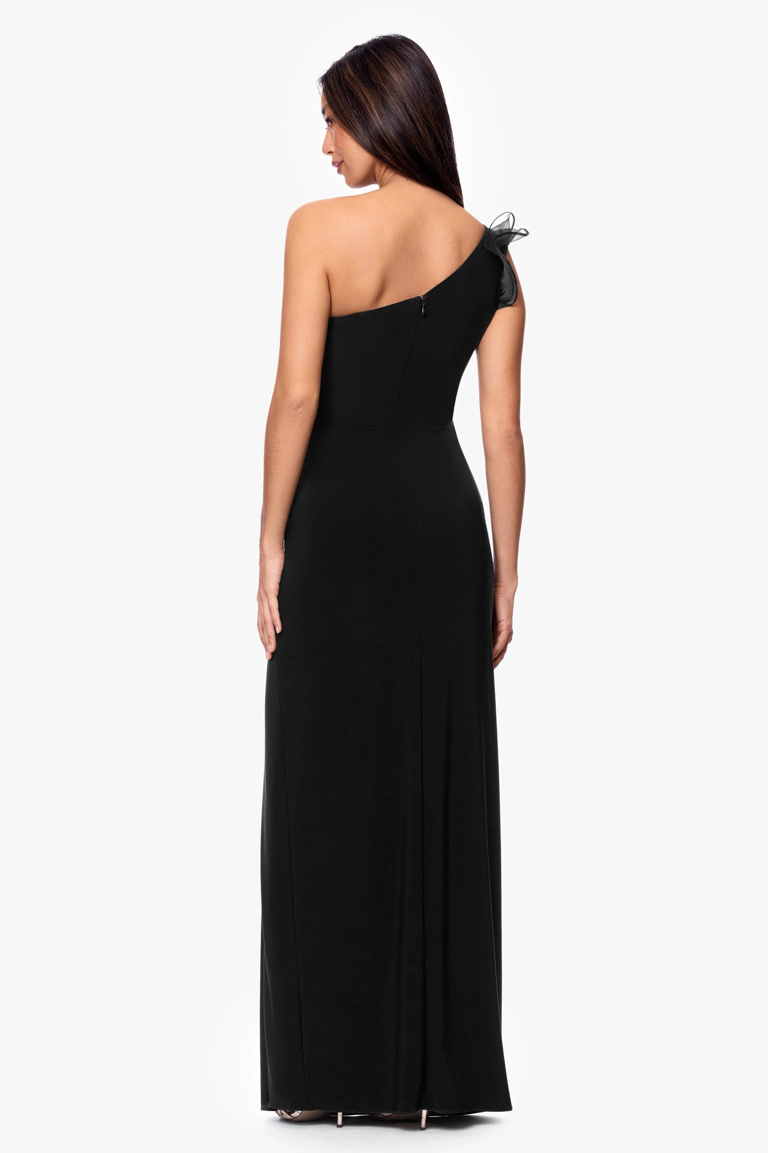 "Jade" Jersey Knit One Shoulder Organza Ruffle Dress sold by Betsy & Adam product image thumbnail 3