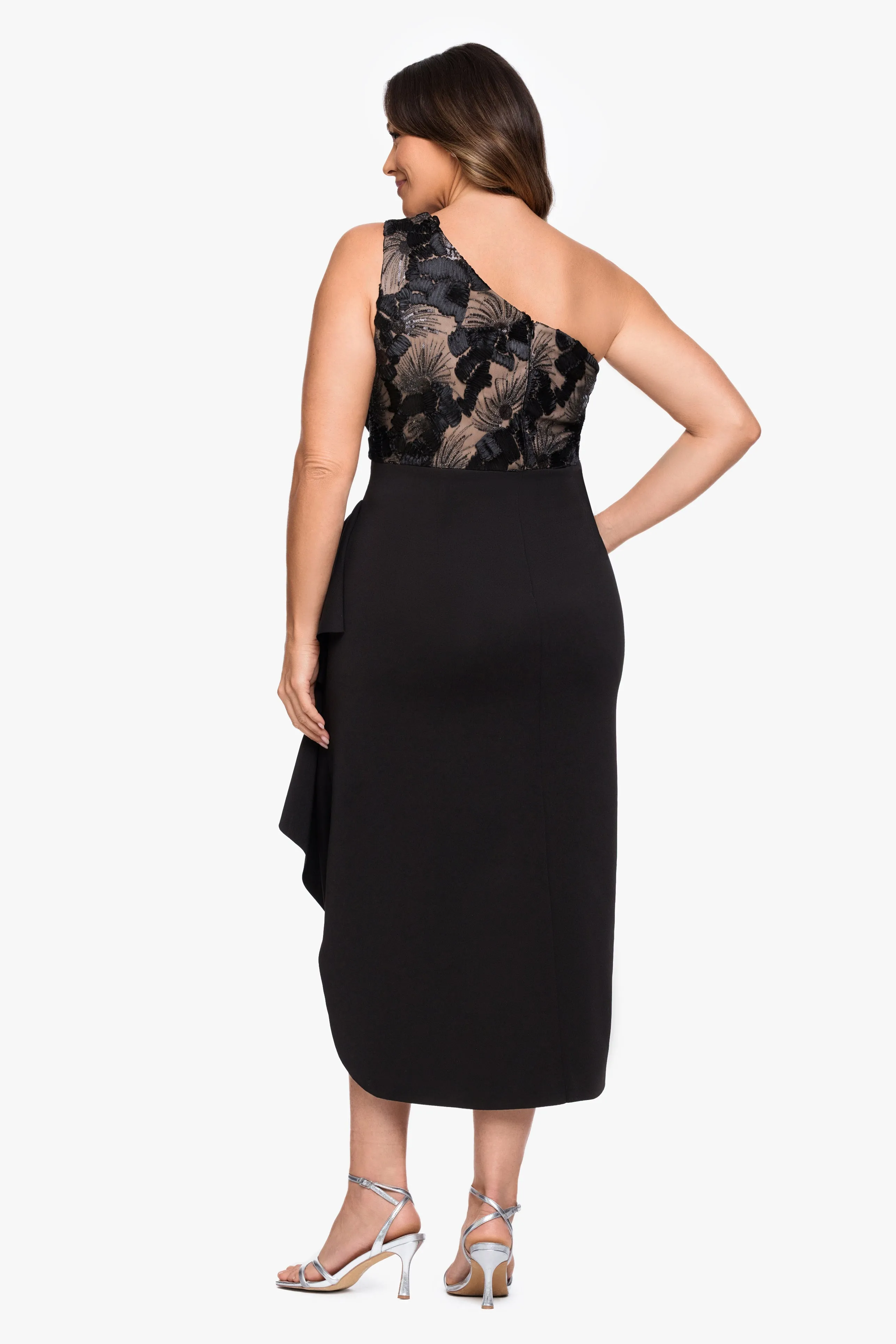 Plus "Dahlia" Soutache & Scuba One Shoulder Ruffle Skirt Midi sold by Betsy & Adam product image thumbnail 3