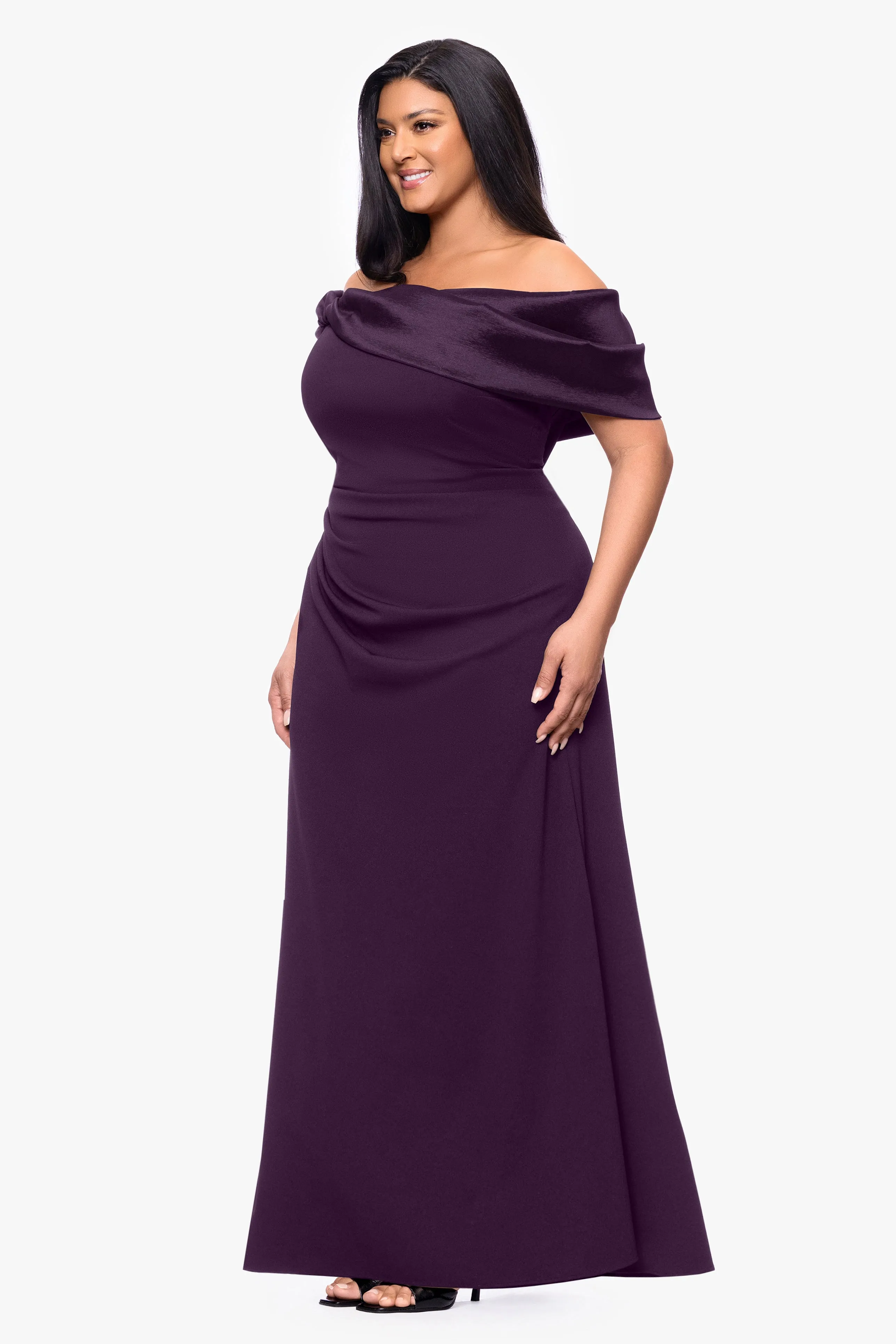 Plus "Monica" Scuba Crepe & Taffeta Trim Ruched Dress sold by Betsy & Adam product image thumbnail 4