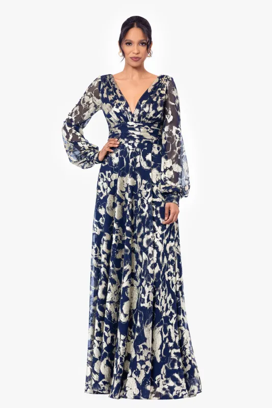 Petite "Annabelle" Metallic Foil Long Mesh Sleeve Dress made by Betsy & Adam