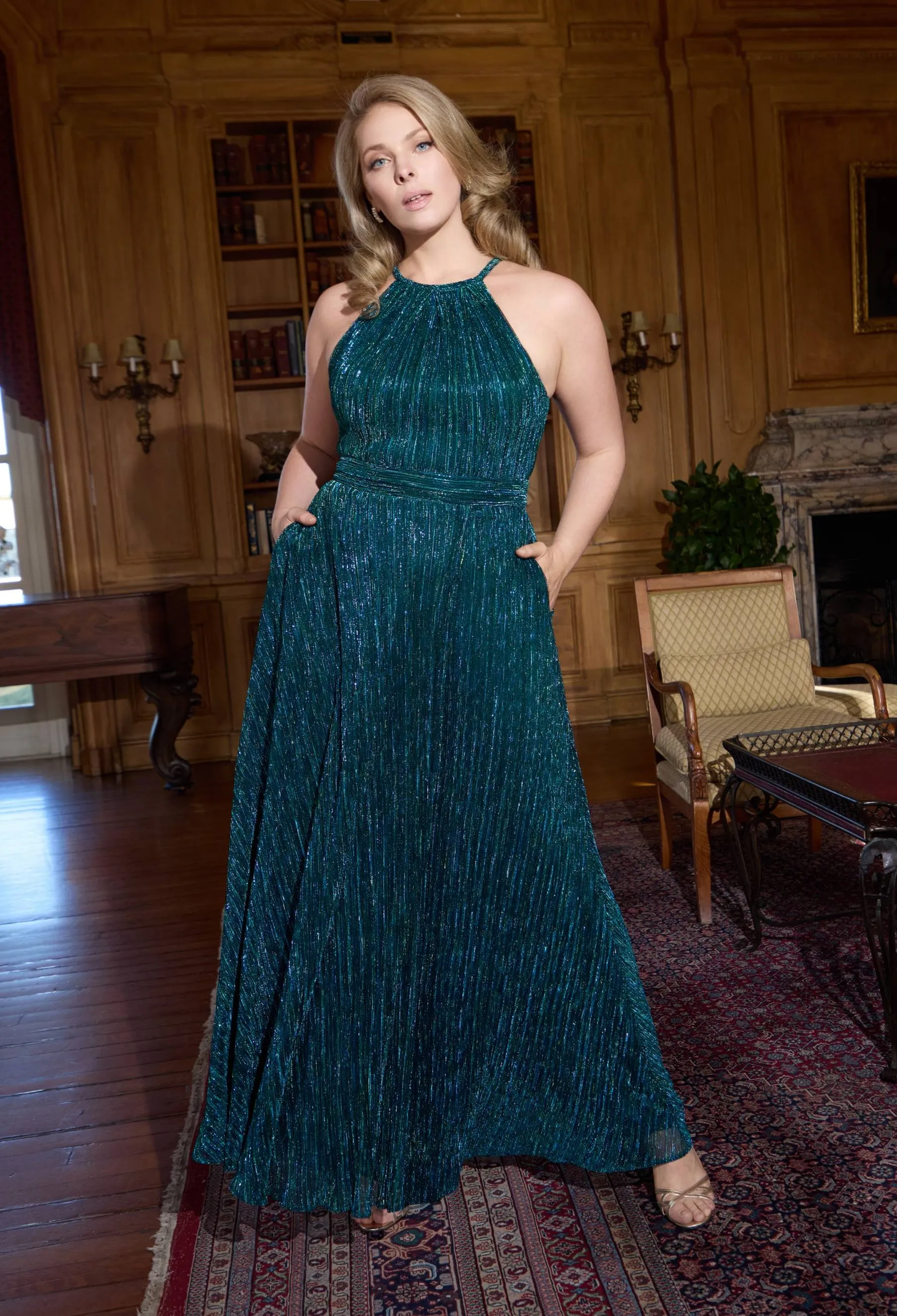 Plus Mila" Metallic Halter Dress sold by Betsy & Adam product image thumbnail 4