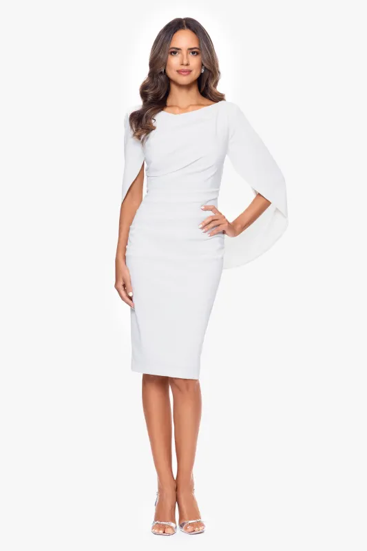 Petite "Jordan" Scuba Crepe Draped Back Short Dress made by Betsy & Adam