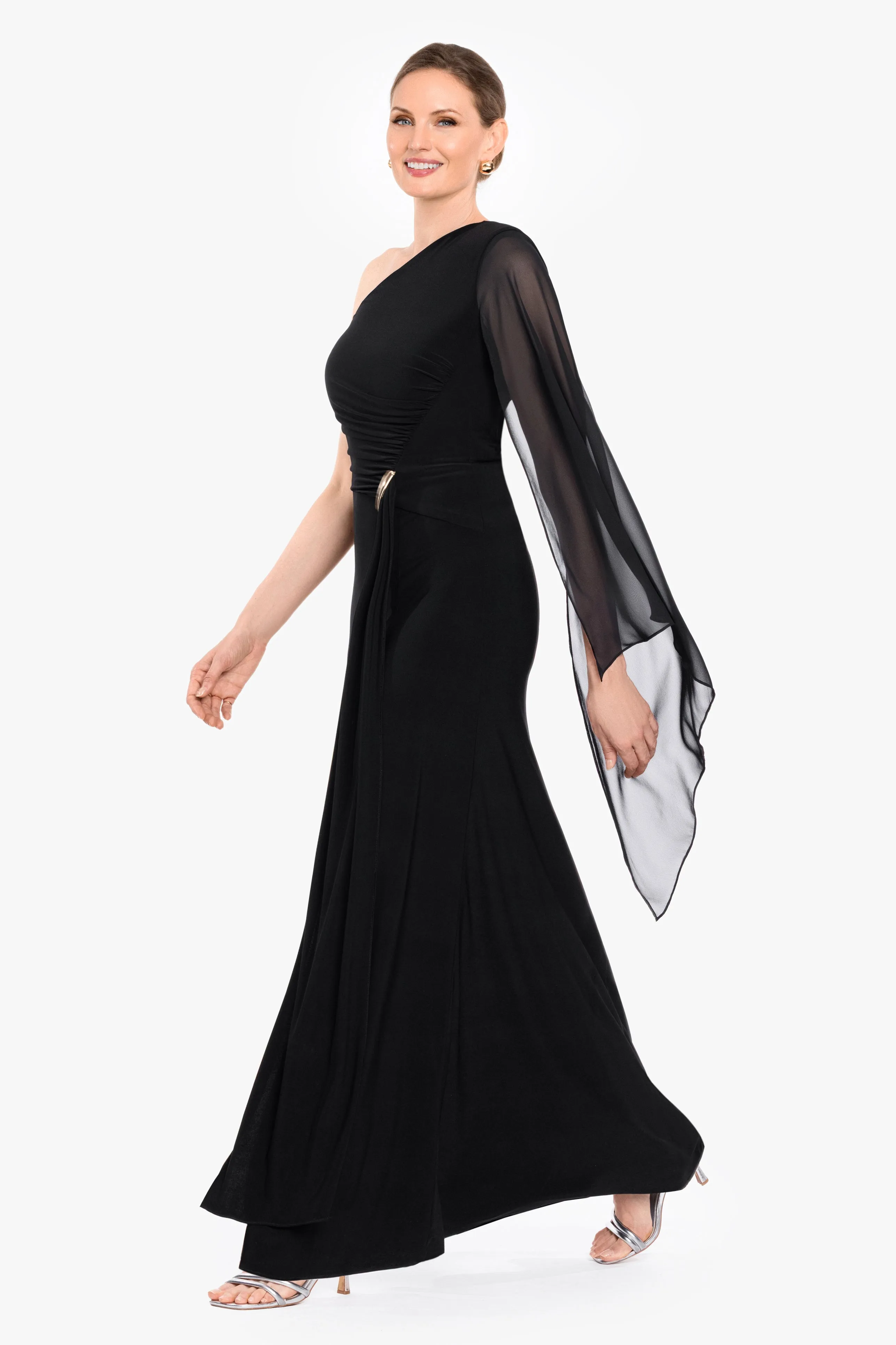 "Colleen" Jersey Knit & Chiffon One Shoulder Dress sold by Betsy & Adam product image thumbnail 4
