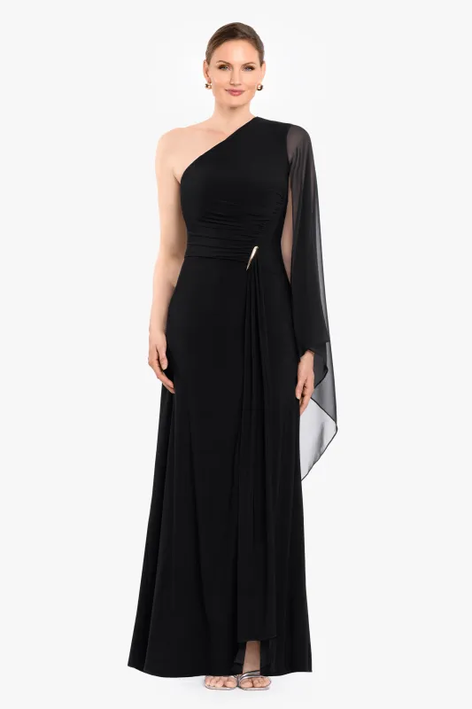 "Colleen" Jersey Knit & Chiffon One Shoulder Dress made by Betsy & Adam