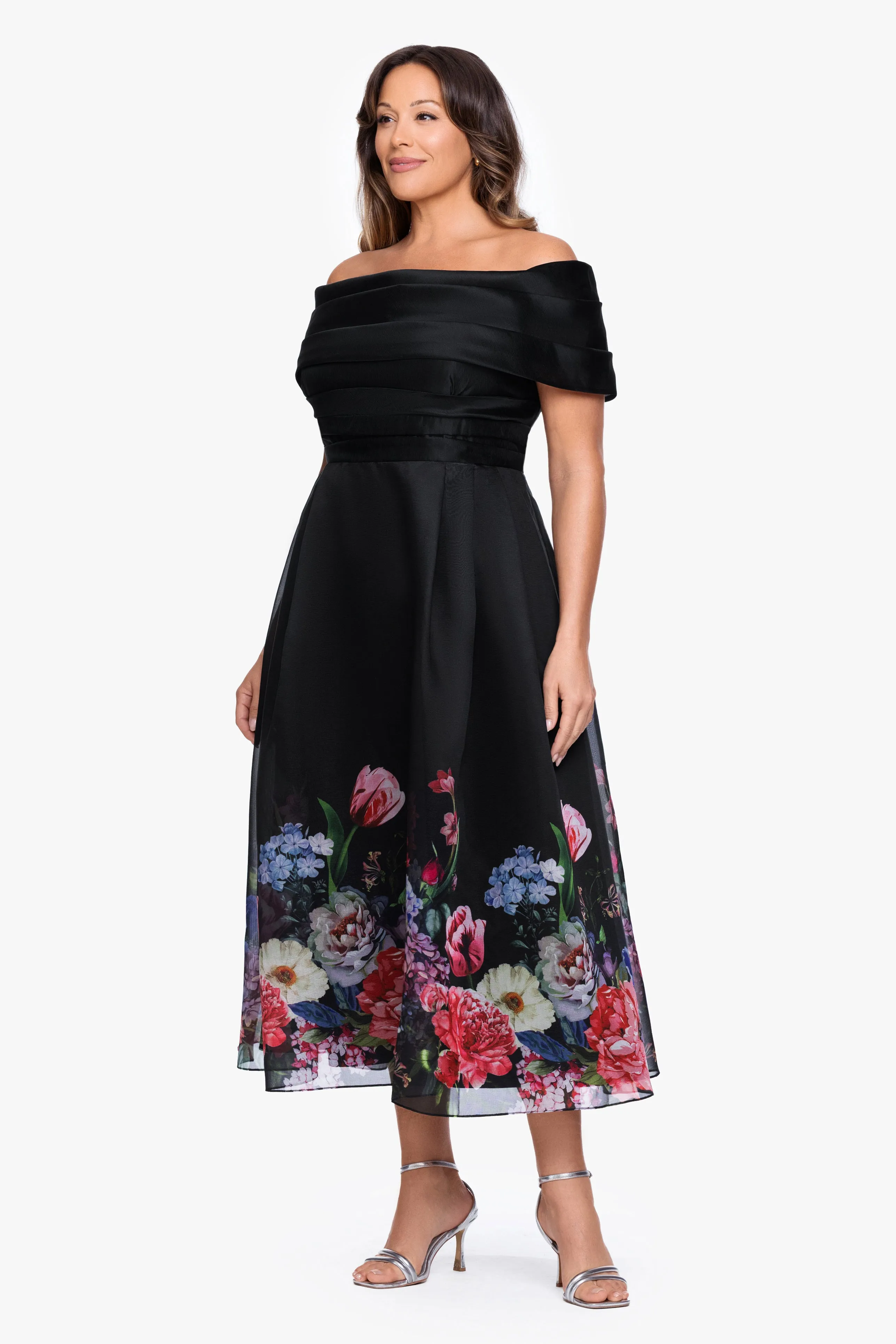 Plus "Tabitha" Organza Print Off the Shoulder Midi Dress sold by Betsy & Adam product image thumbnail 4