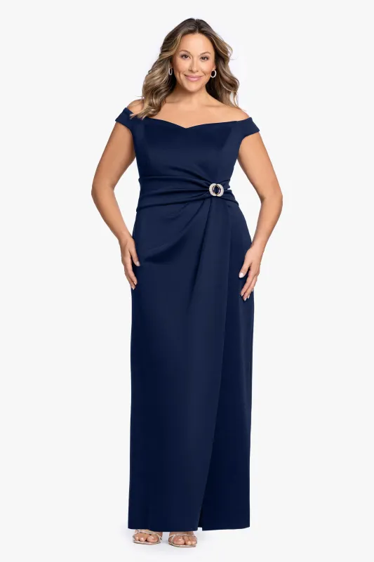 Plus "Shiloh" Techno Scuba Off Shoulder Dress made by Betsy & Adam
