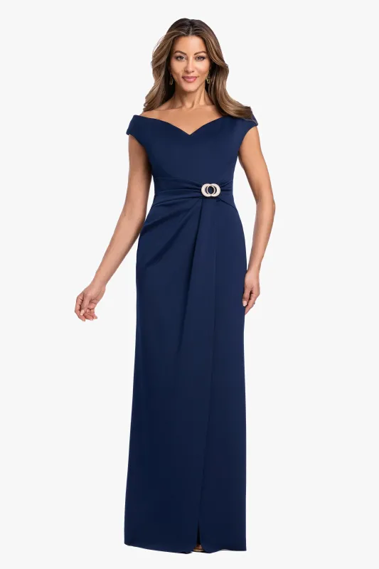 Petite "Shiloh" Techno Scuba Off Shoulder Dress made by Betsy & Adam