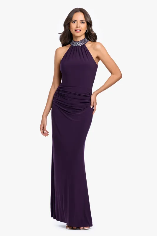 "Suki" Jersey Knit Mock Neck Beaded Dress made by Betsy & Adam