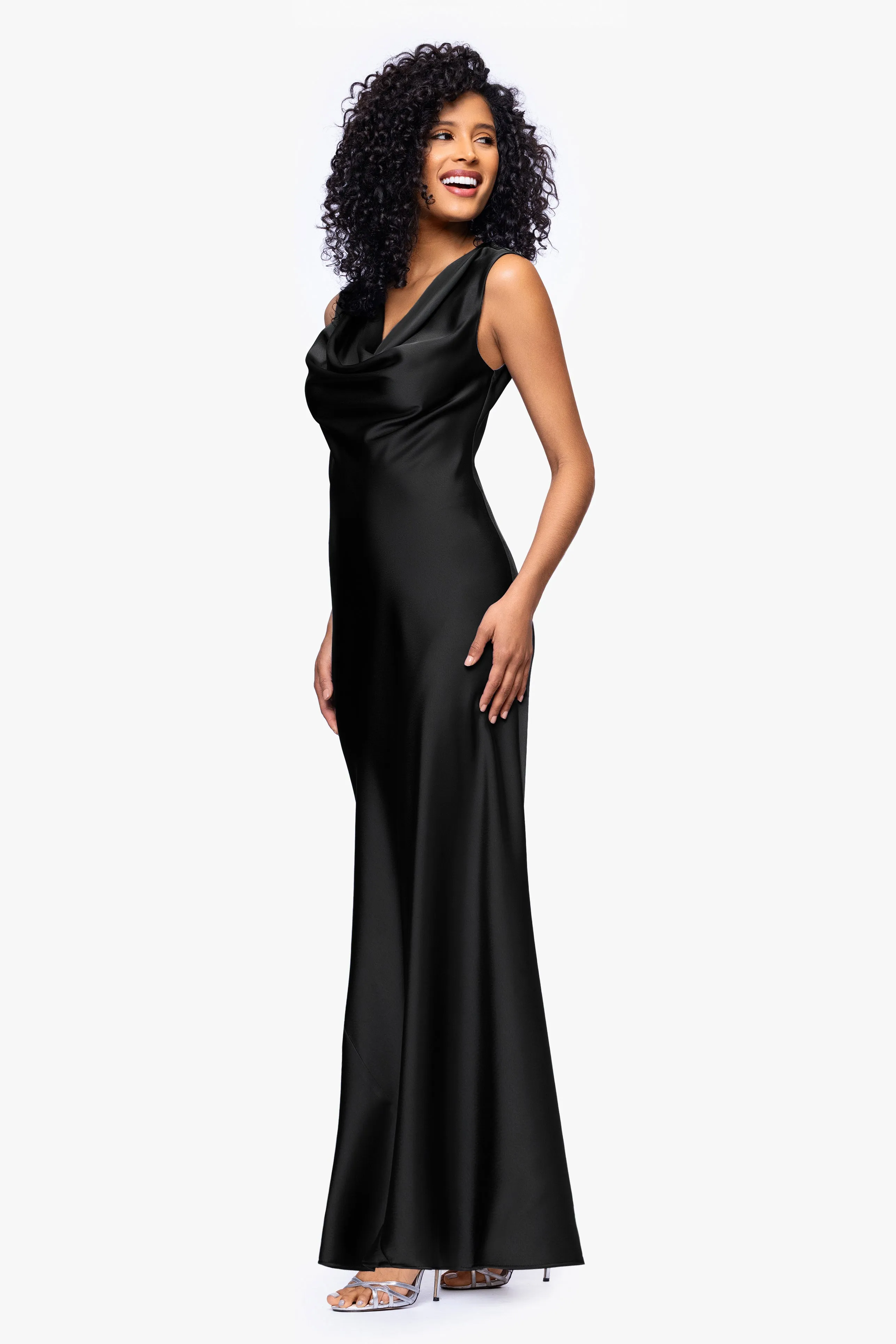 Petite "Amberly" Satin Drape Neck Dress sold by Betsy & Adam product image thumbnail 3