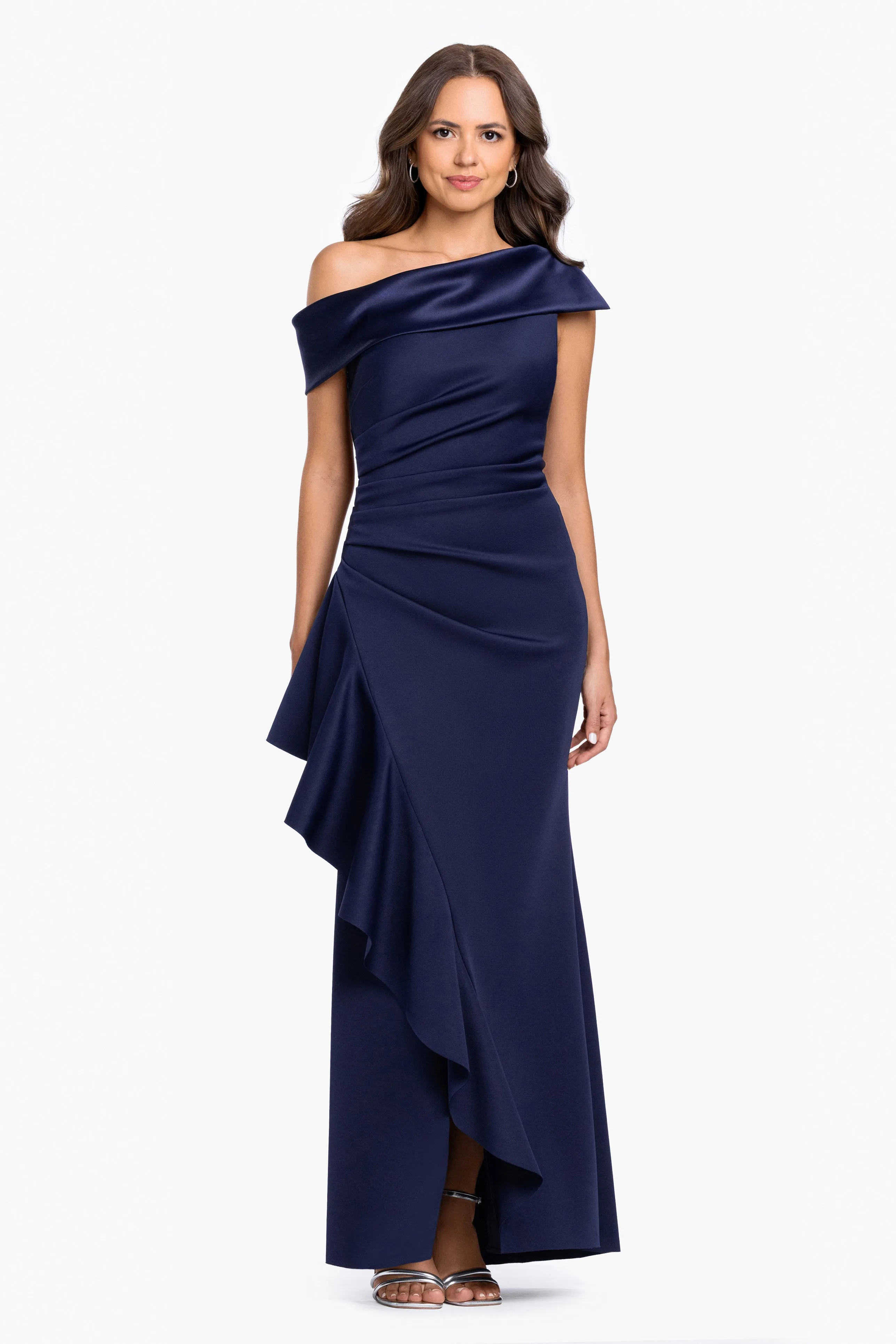 Petite "Mariah" Techno Scuba Off The Shoulder Dress sold by Betsy & Adam