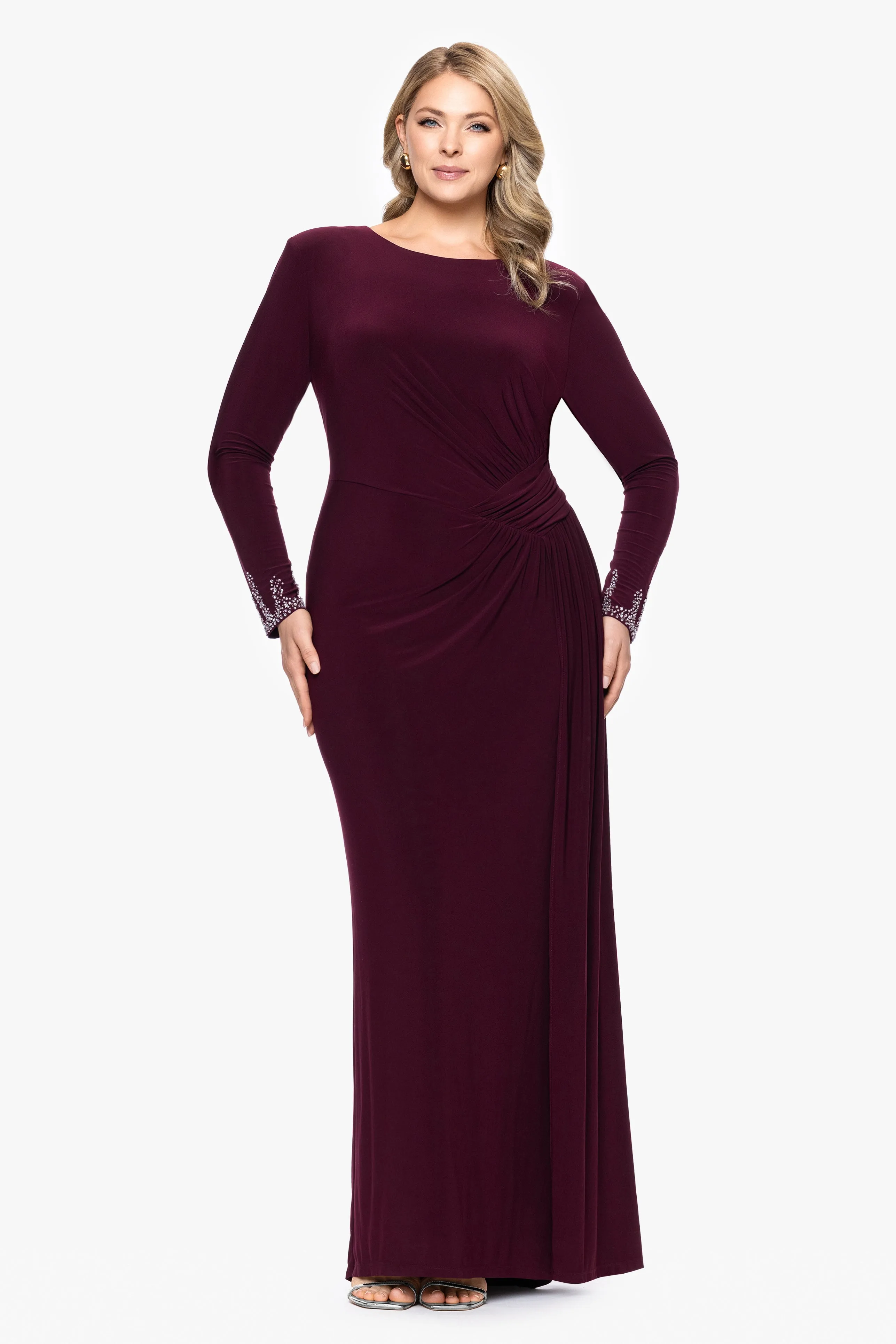 Plus "Kenley" Jersey Knit Long Sleeve Beaded Cuff Dress sold by Betsy & Adam