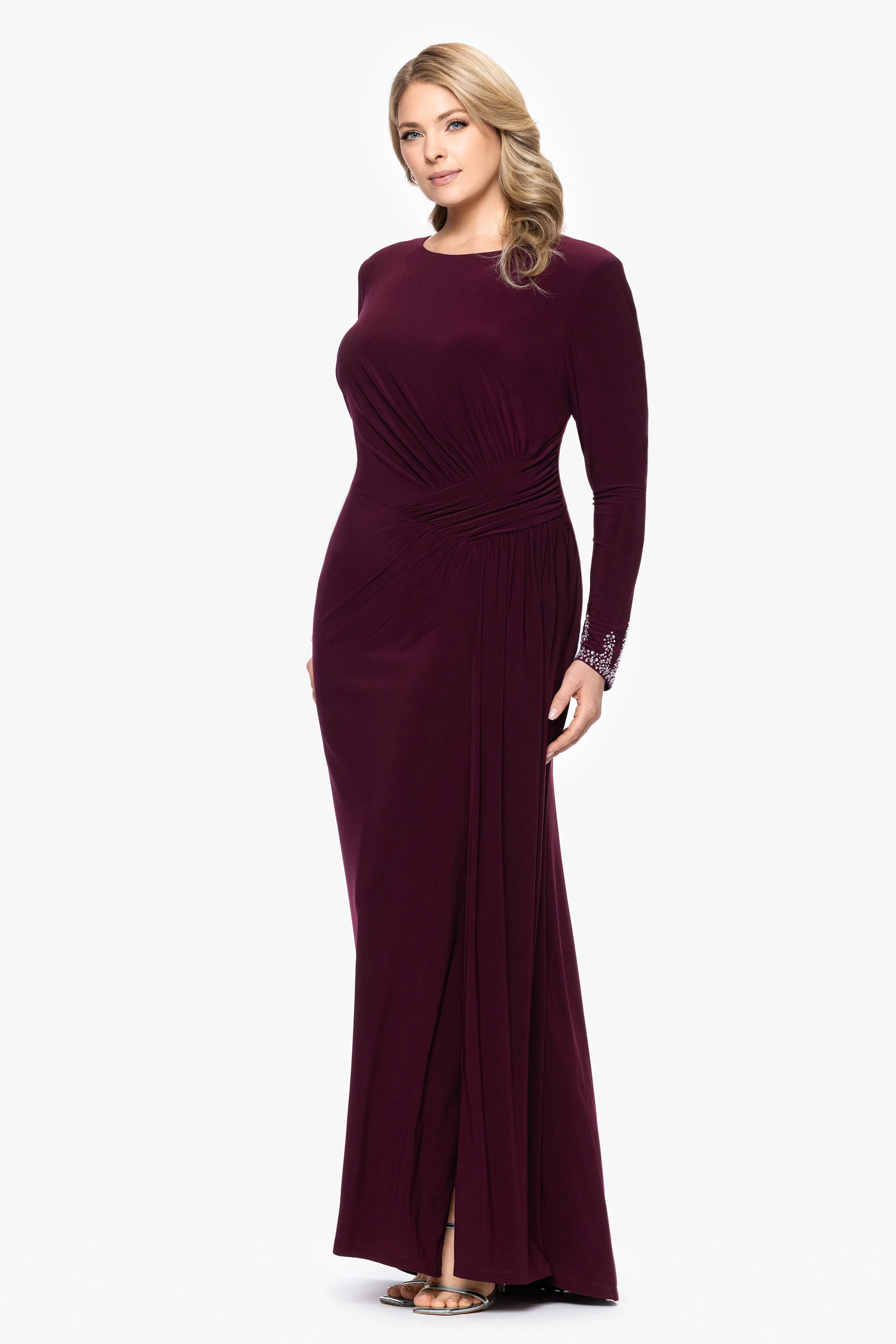 Plus "Kenley" Jersey Knit Long Sleeve Beaded Cuff Dress sold by Betsy & Adam product image thumbnail 4