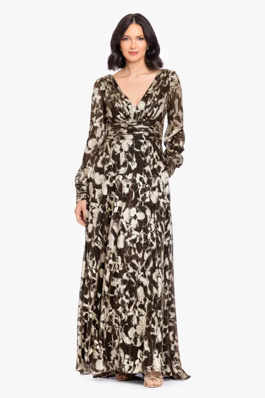 "Melanie" Metallic Knit V-Neck Long Sleeve Dress made by Betsy & Adam