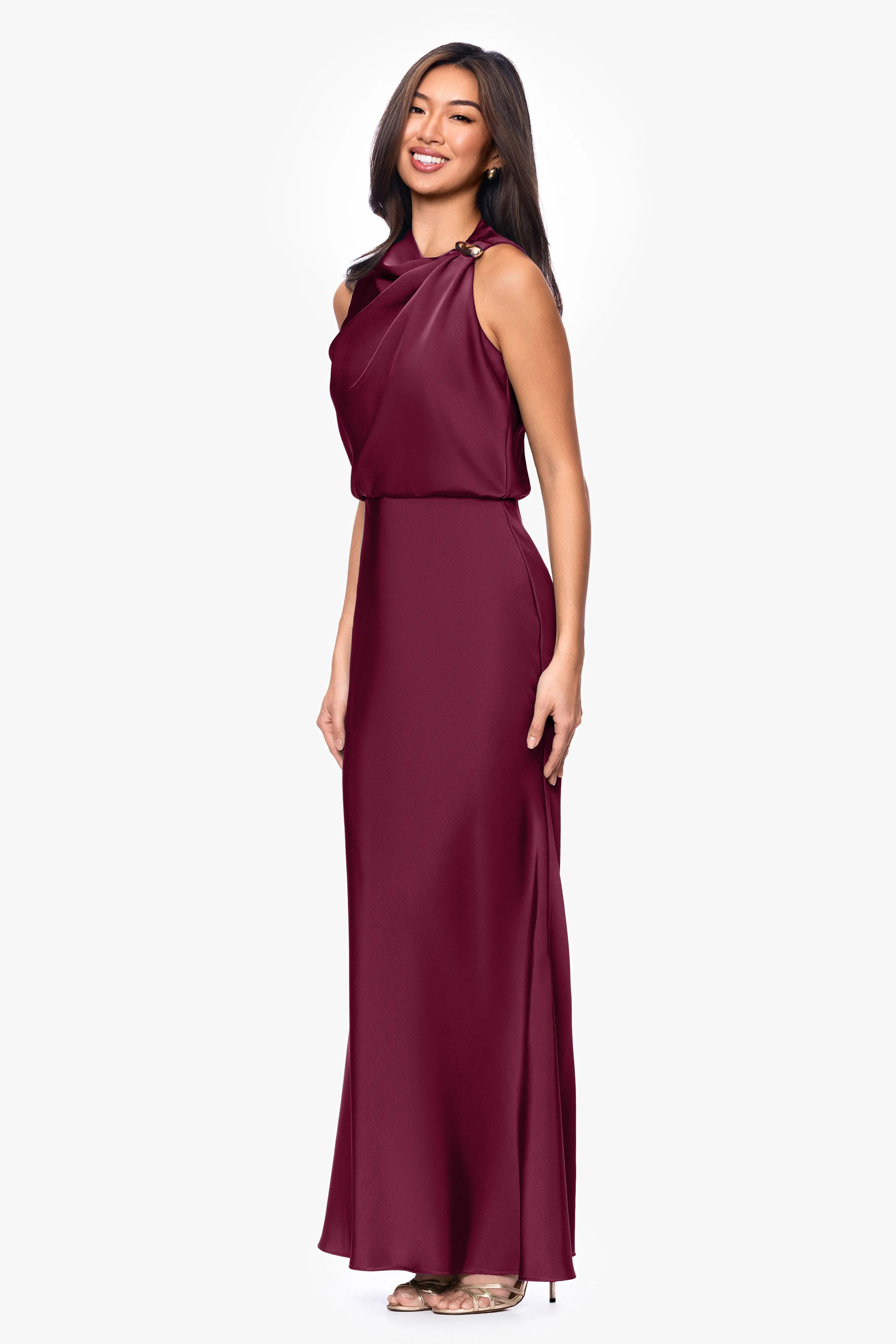 Petite "Colette" Satin Ruched Trim Dress sold by Betsy & Adam product image thumbnail 4