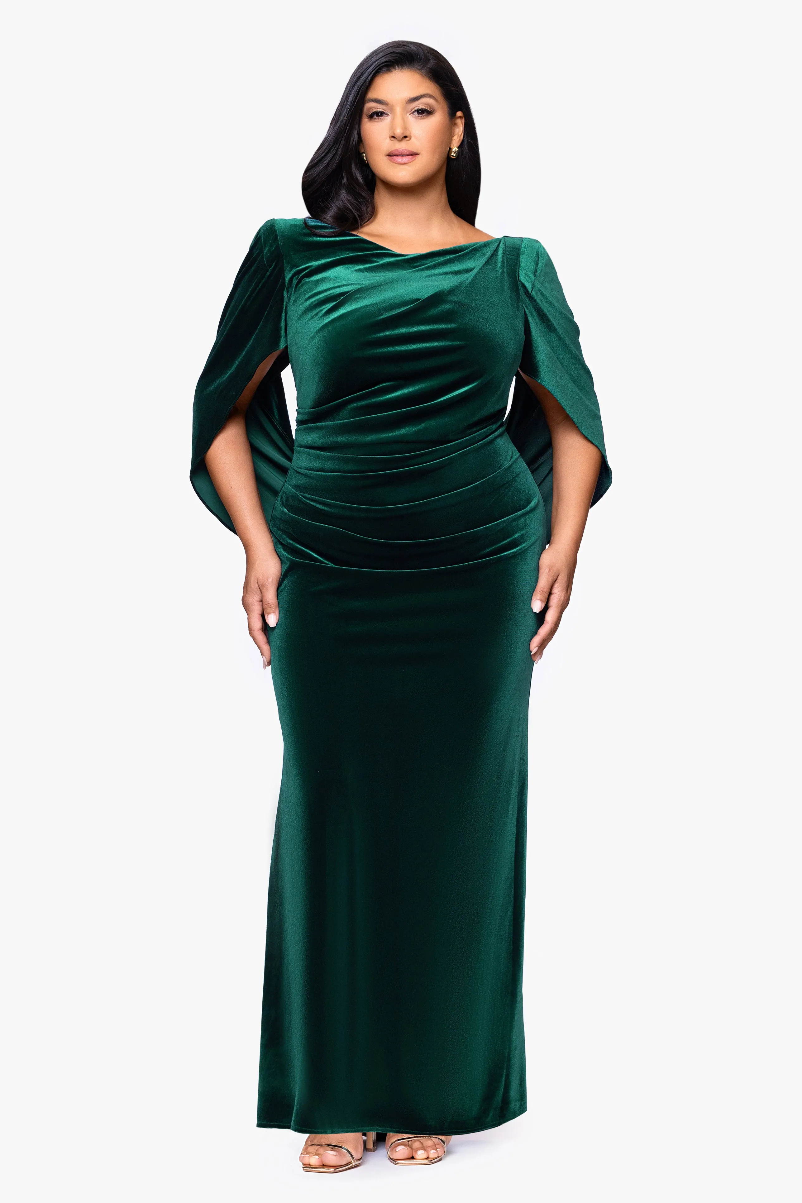 Plus "Audrey" Velvet Draped Back Dress sold by Betsy & Adam