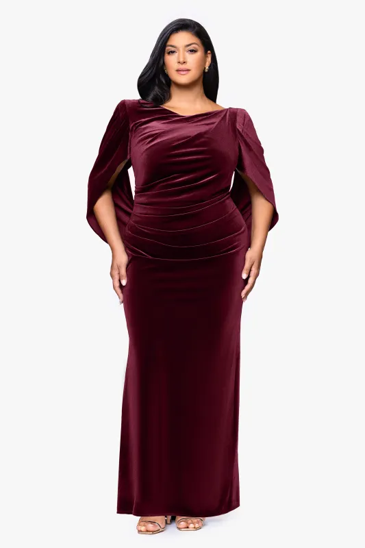 Plus "Audrey" Velvet Draped Back Dress made by Betsy & Adam
