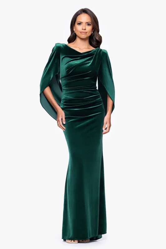 "Audrey" Velvet Draped Back Dress made by Betsy & Adam