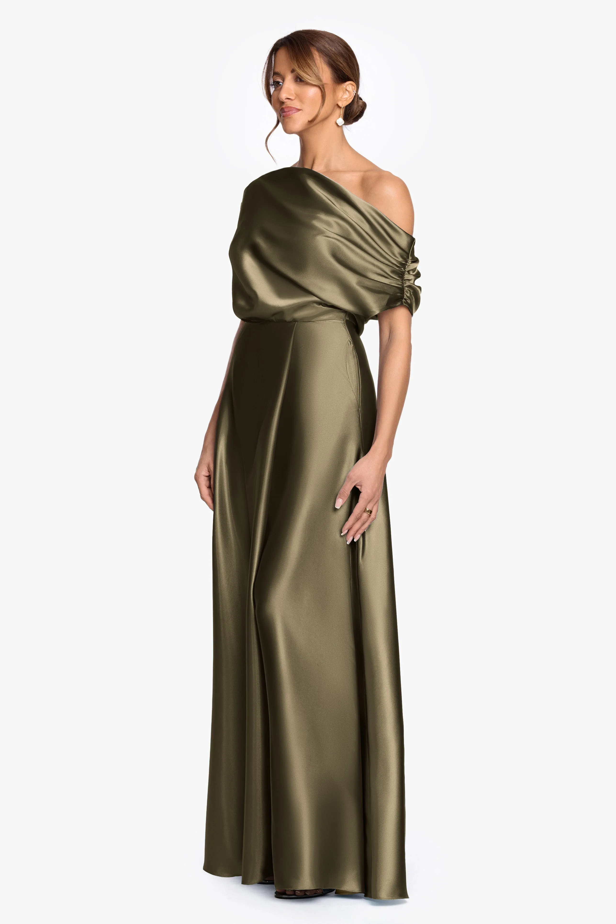 "Soley" Satin Off The Shoulder Ruched Gown sold by Betsy & Adam product image thumbnail 4