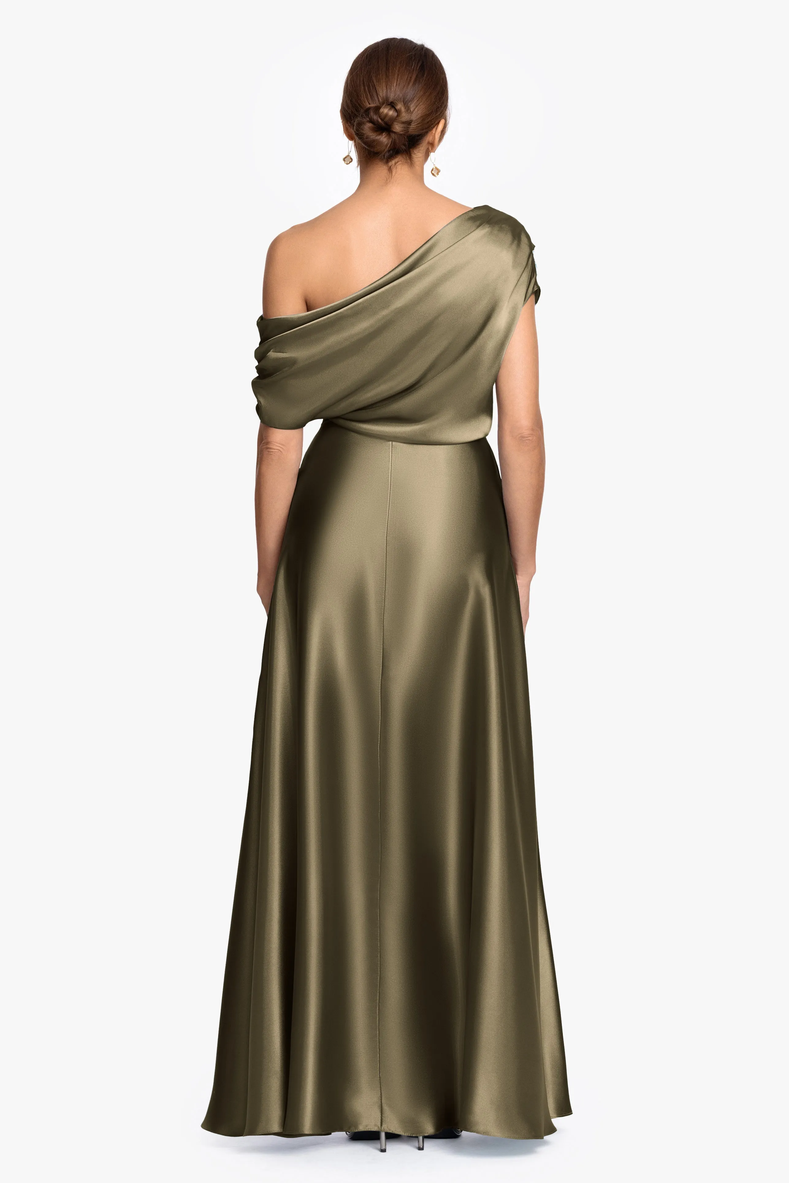 "Soley" Satin Off The Shoulder Ruched Gown sold by Betsy & Adam product image thumbnail 3