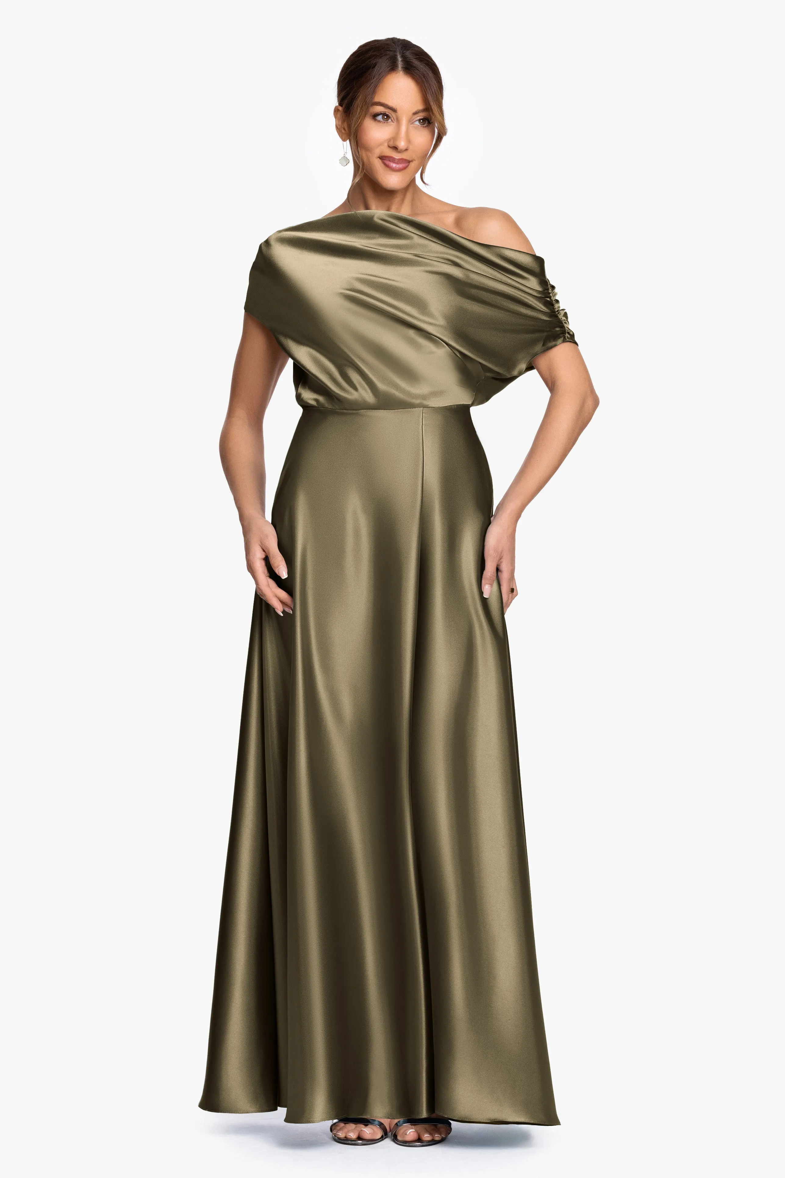 "Soley" Satin Off The Shoulder Ruched Gown sold by Betsy & Adam product image thumbnail 5