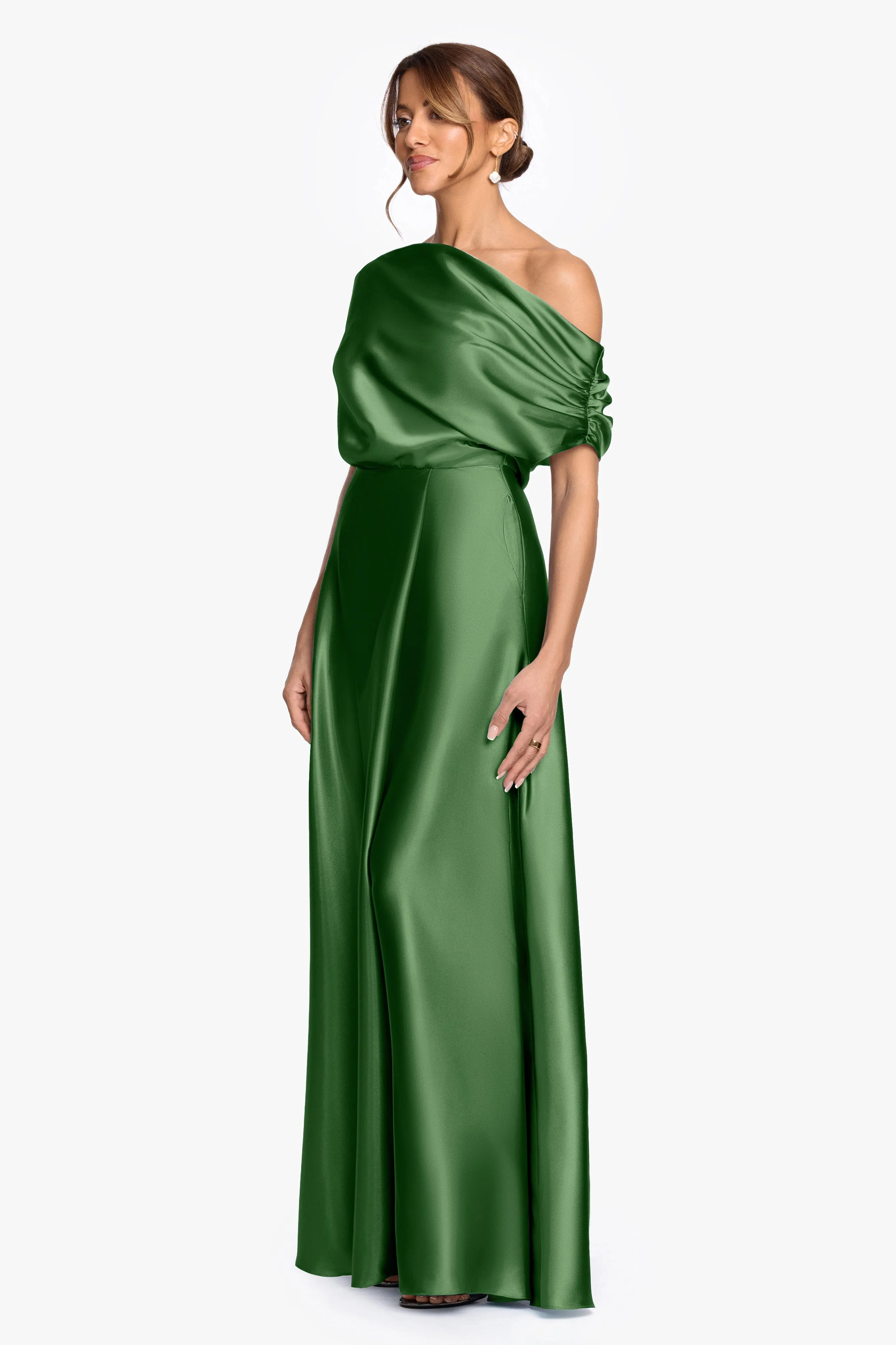 "Soley" Satin Off The Shoulder Ruched Gown sold by Betsy & Adam product image thumbnail 4