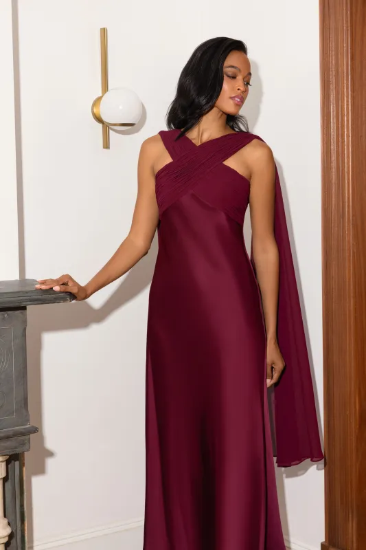 "Amelia" Satin & Chiffon Scarf Halter Dress made by Betsy & Adam