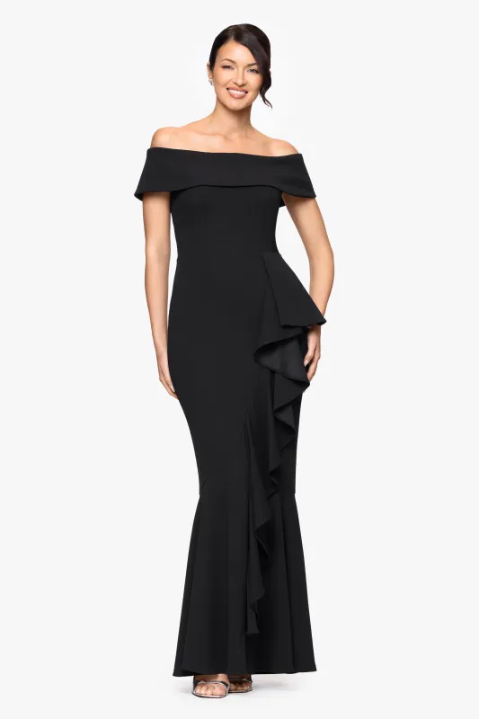 "Carina" Long Off the Shoulder Ruffle Dress made by Betsy & Adam